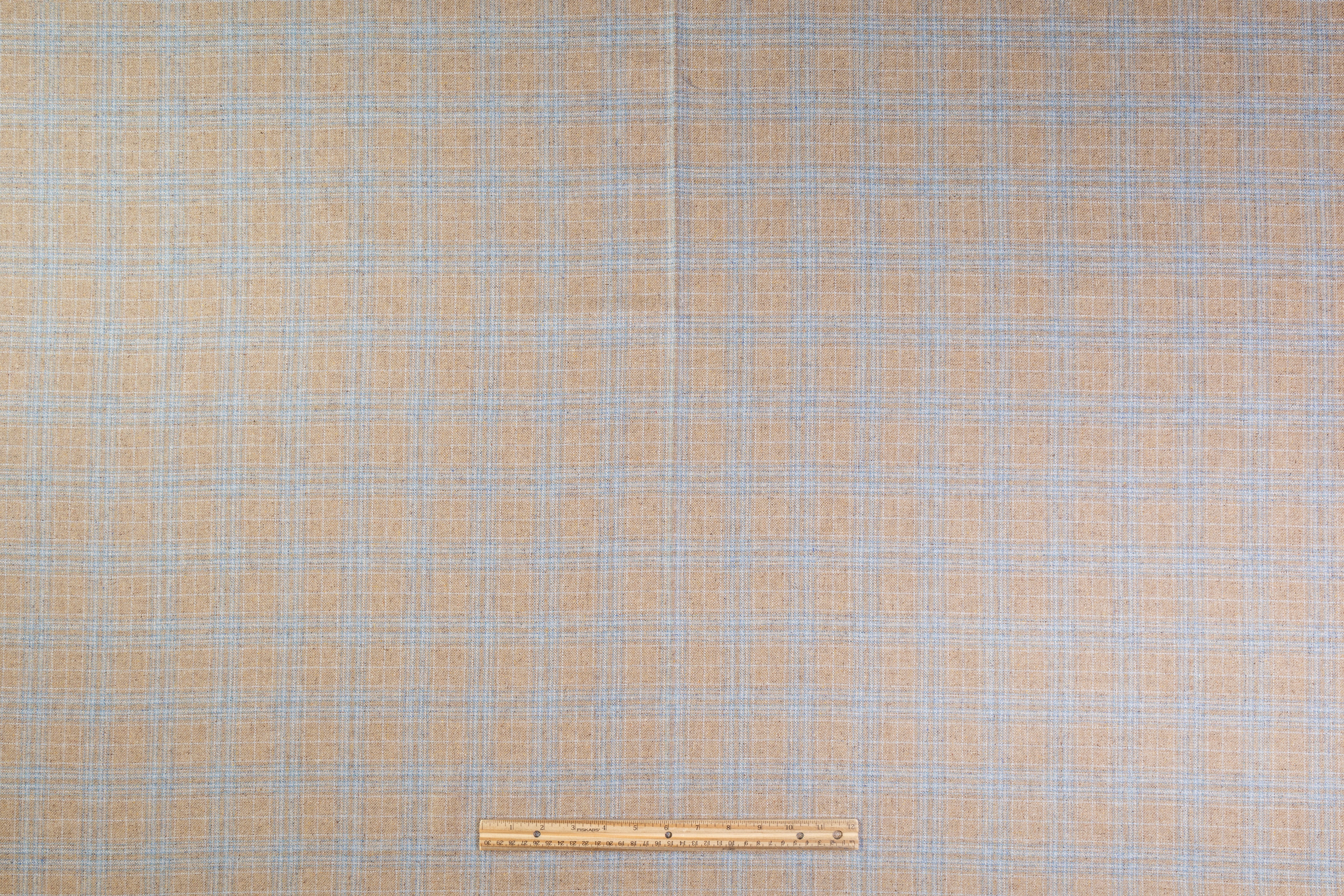 Plaid Italian Silk and Wool Suiting - Tan / Pale Blue