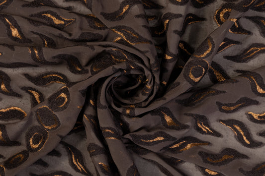 Abstract Italian Metallic Silk and Wool Burnout - Black and Gold