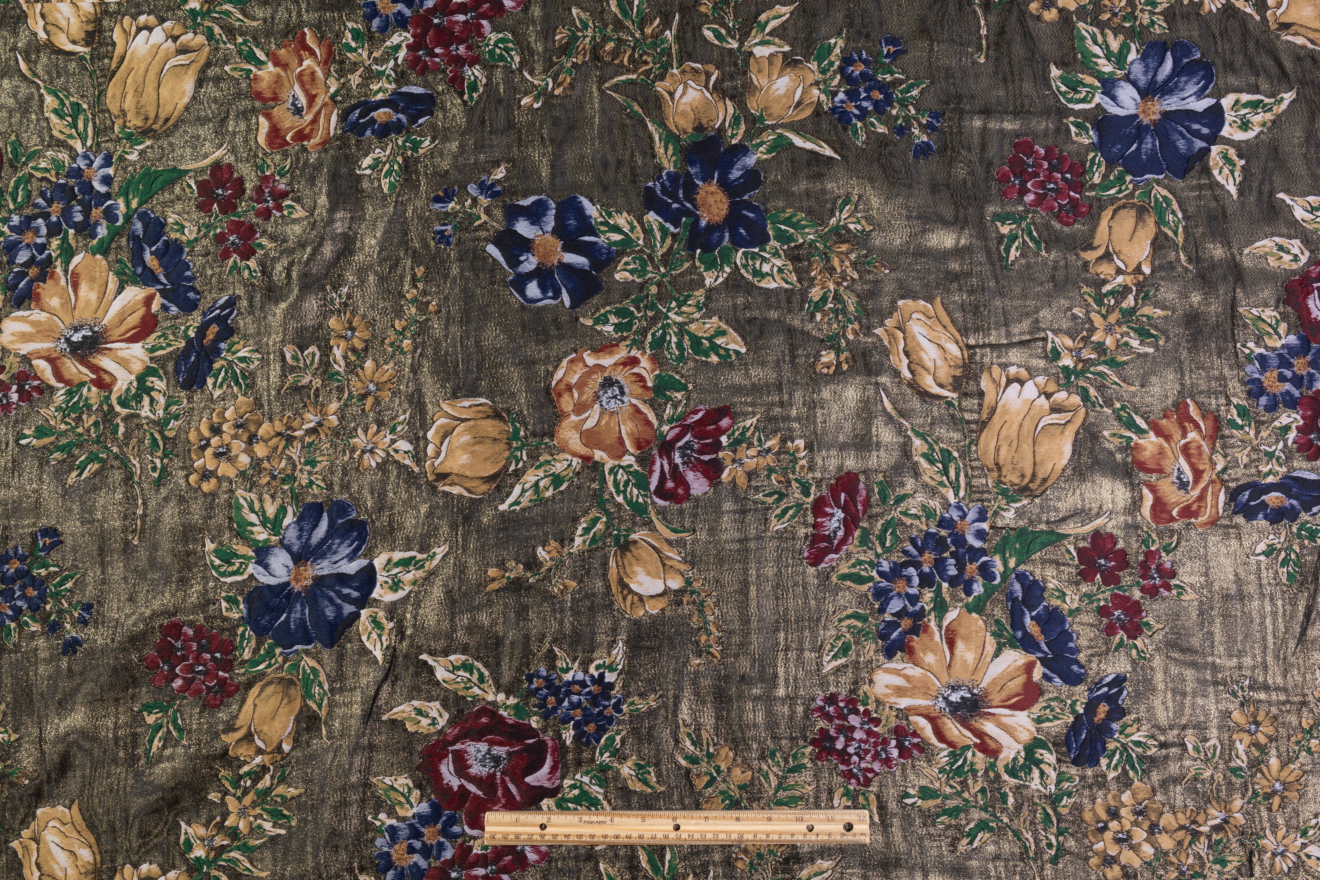 Metallic Italian Silk Blend Double Organza Brocade - Antique Gold / Multicolor