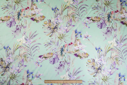 Tropical Floral Italian Silk Charmeuse - Green Multicolor