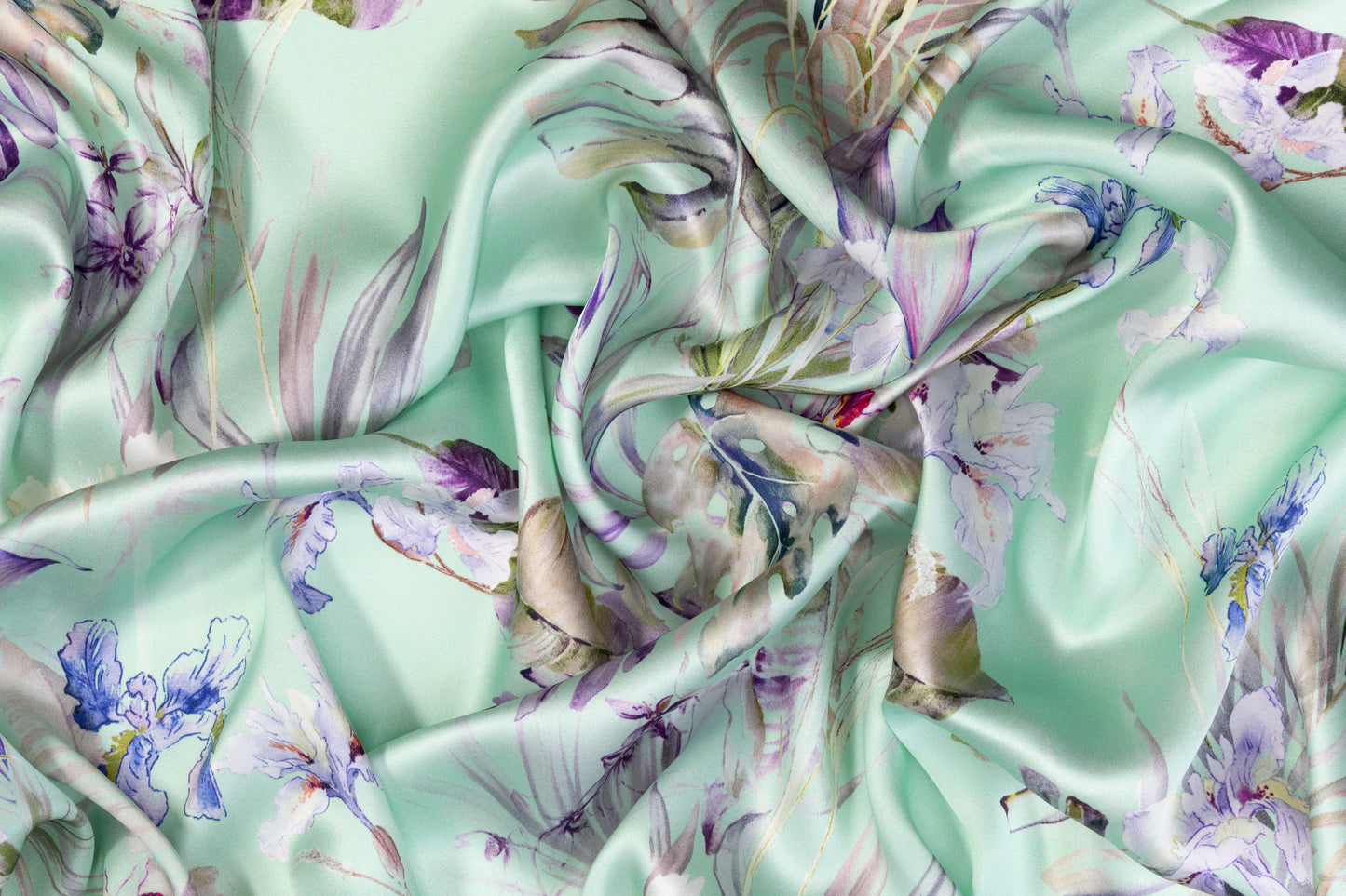 Tropical Floral Italian Silk Charmeuse - Green Multicolor