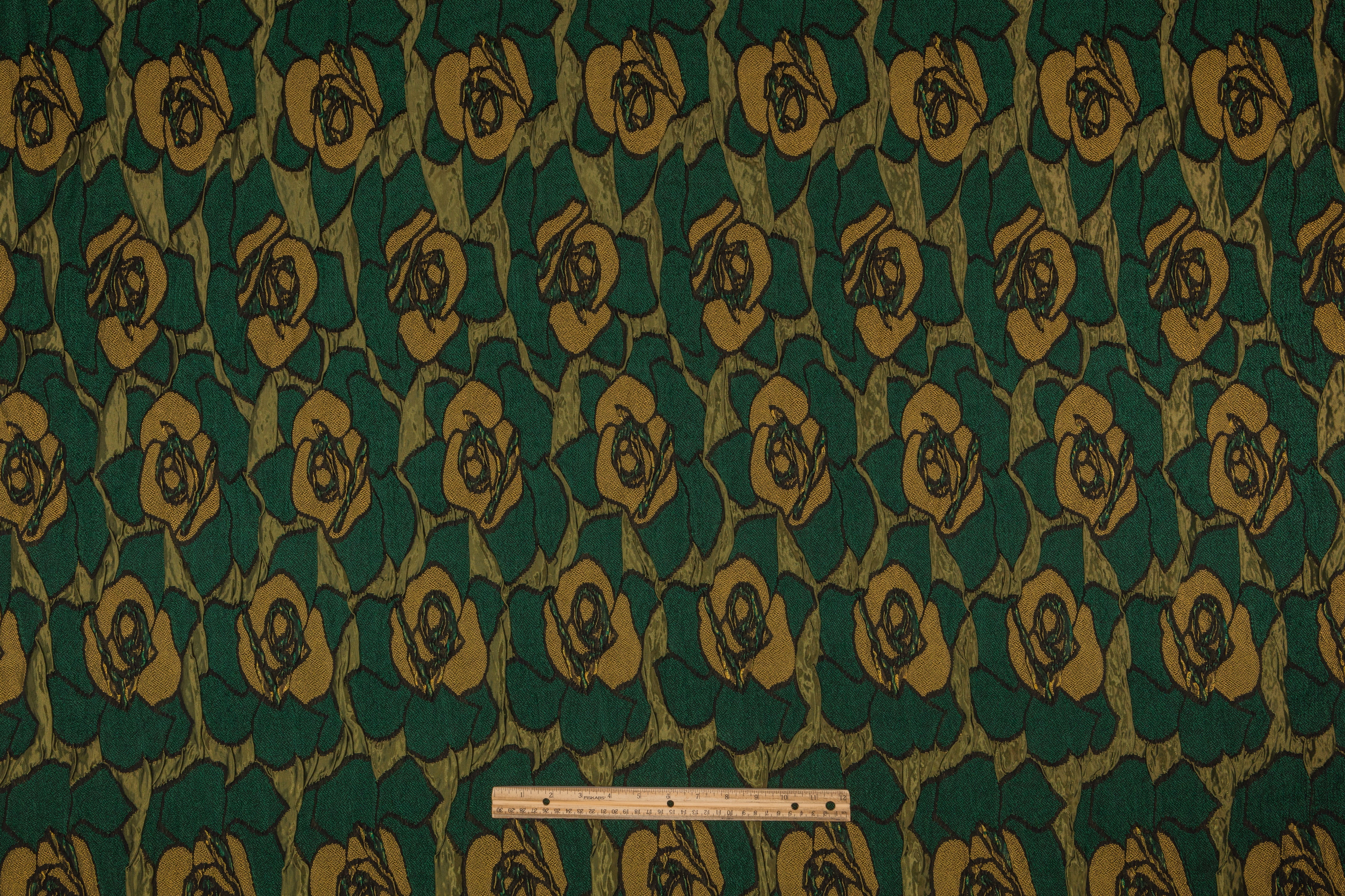 Floral Crushed Italian Stretch Brocade - Green / Gold