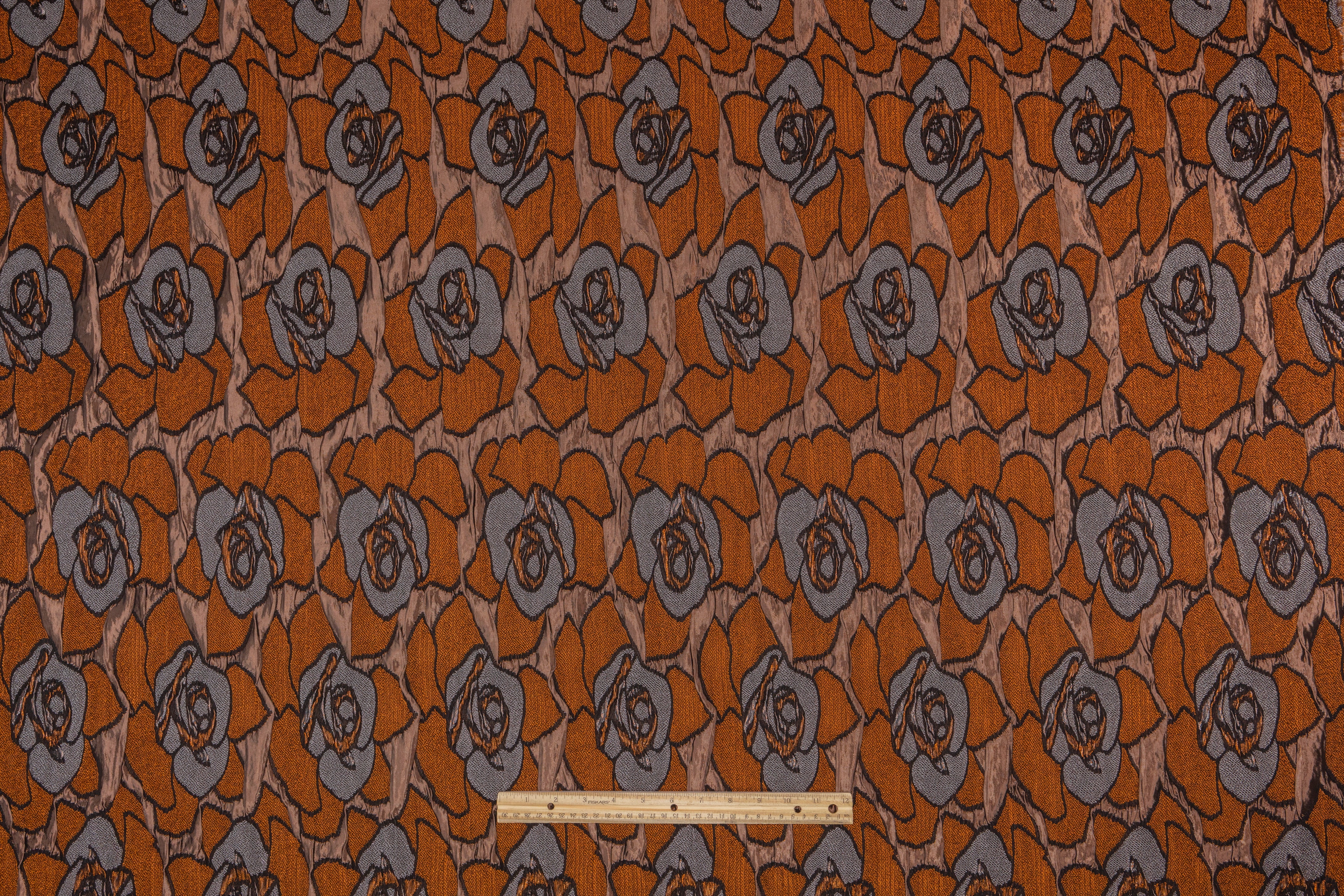 Floral Crushed Italian Stretch Brocade - Copper / Brown / Gray