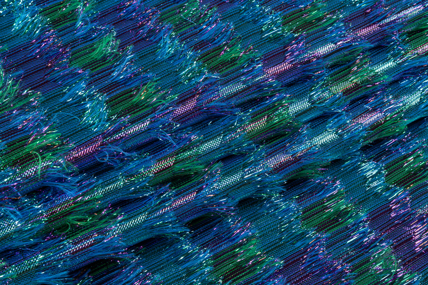 Fringed Metallic French Brocade - Blue / Green / Purple