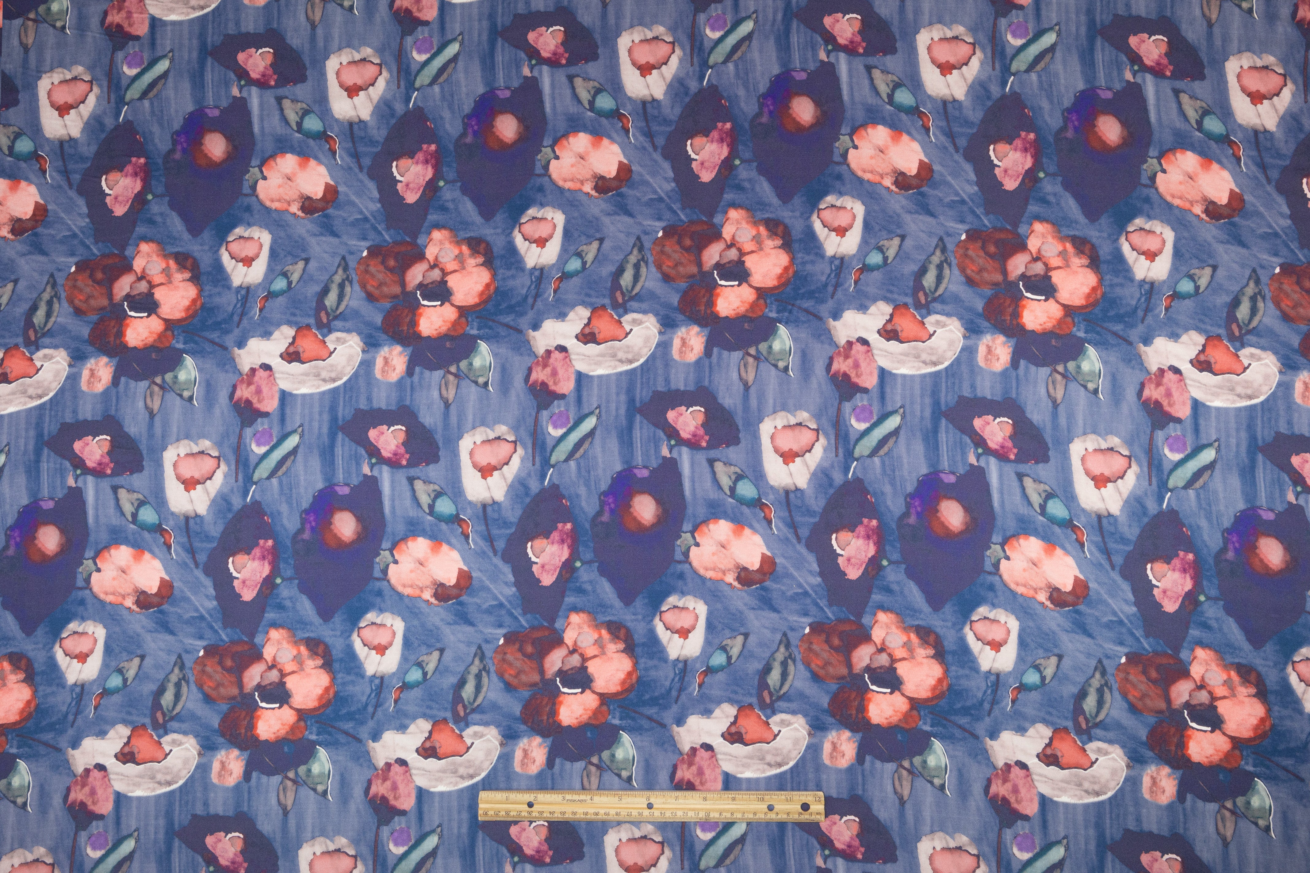 Floral Italian Silk Twill - Blue