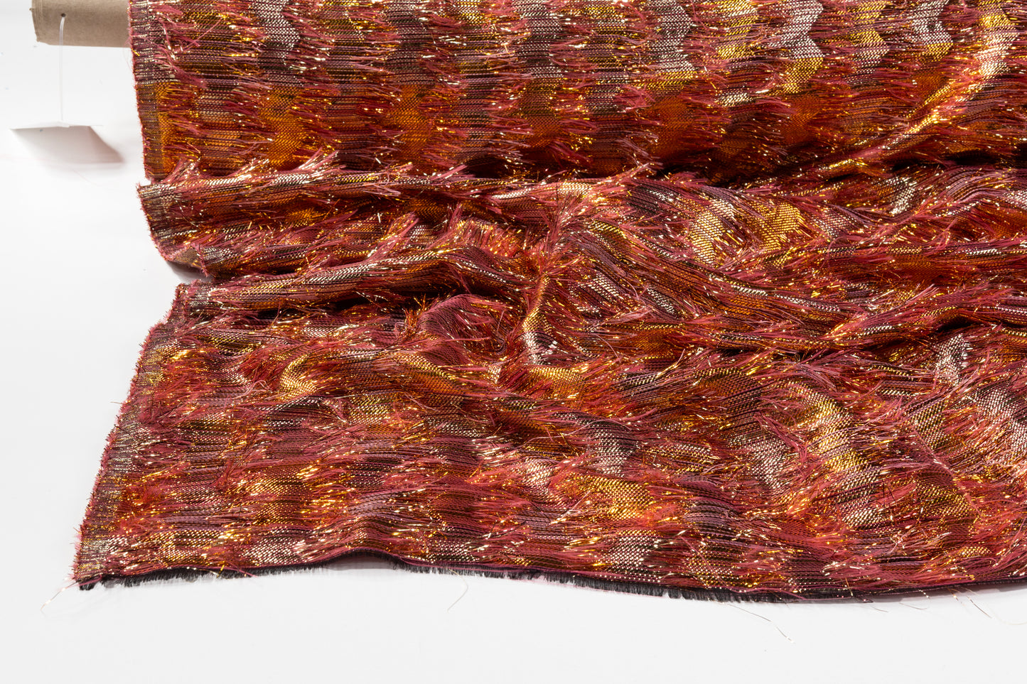 Fringed Metallic French Brocade - Gold / Rose
