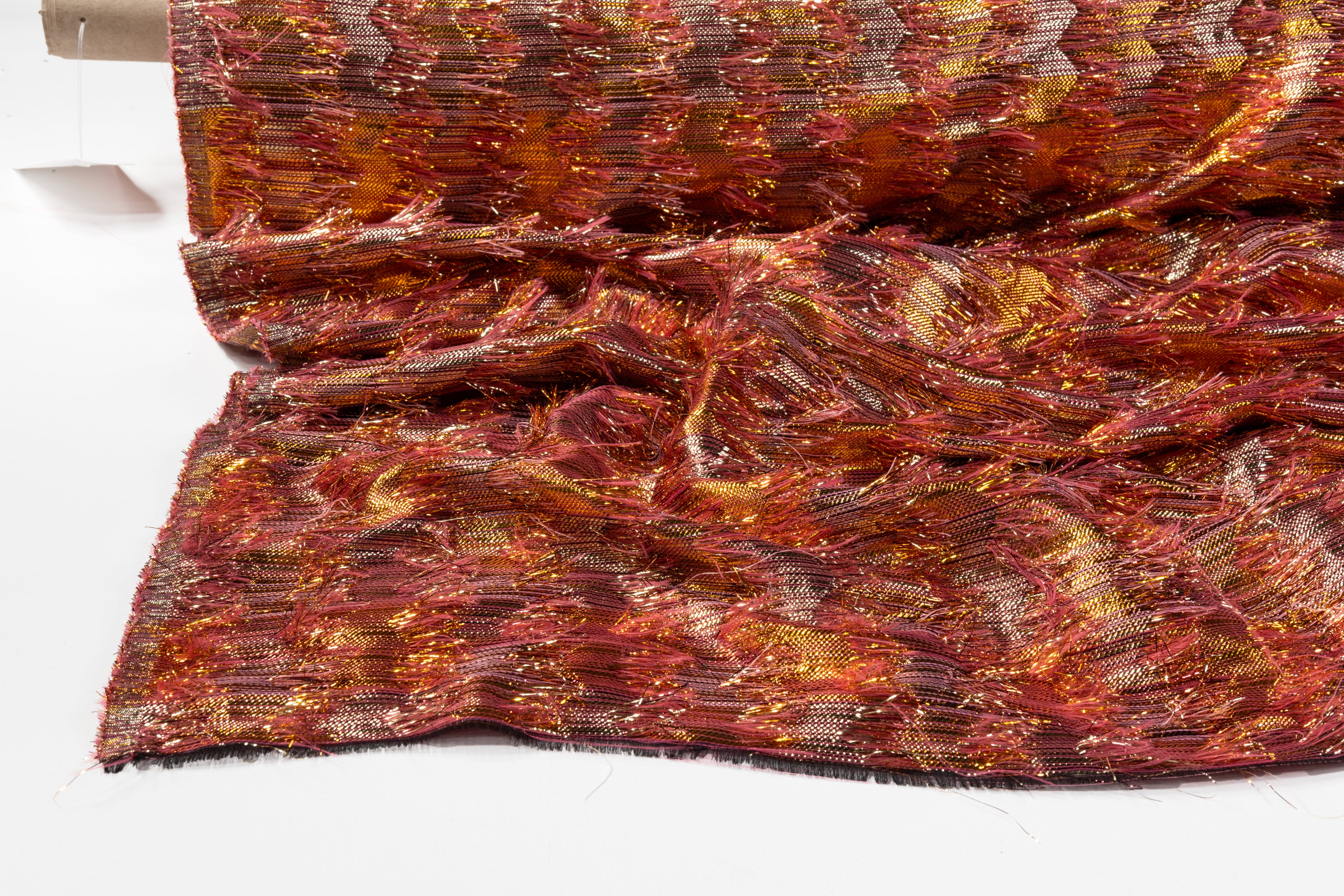 Fringed Metallic French Brocade - Gold / Rose