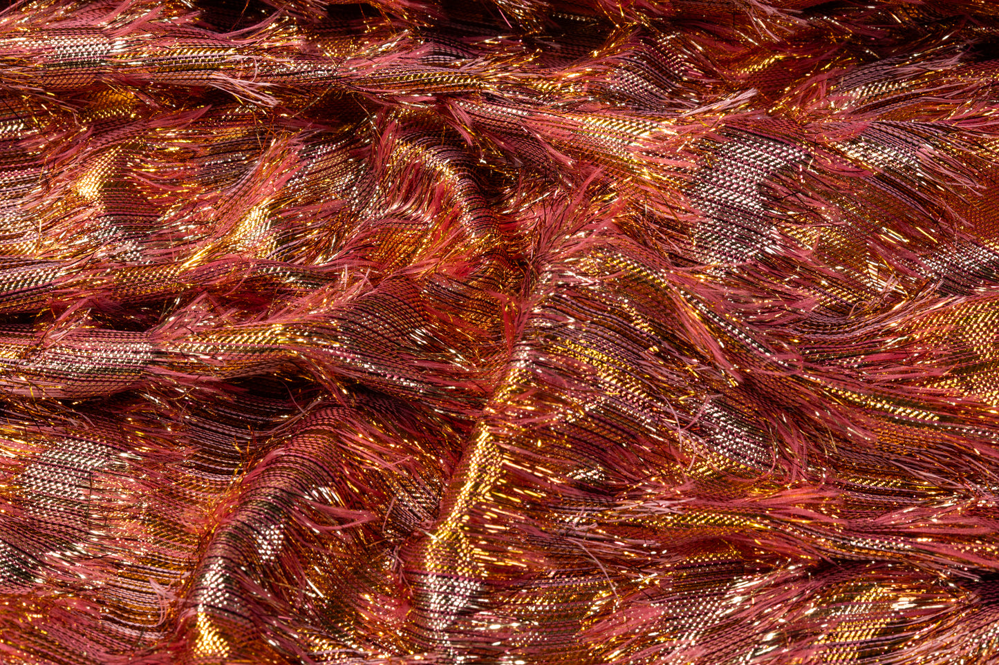 Fringed Metallic French Brocade - Gold / Rose