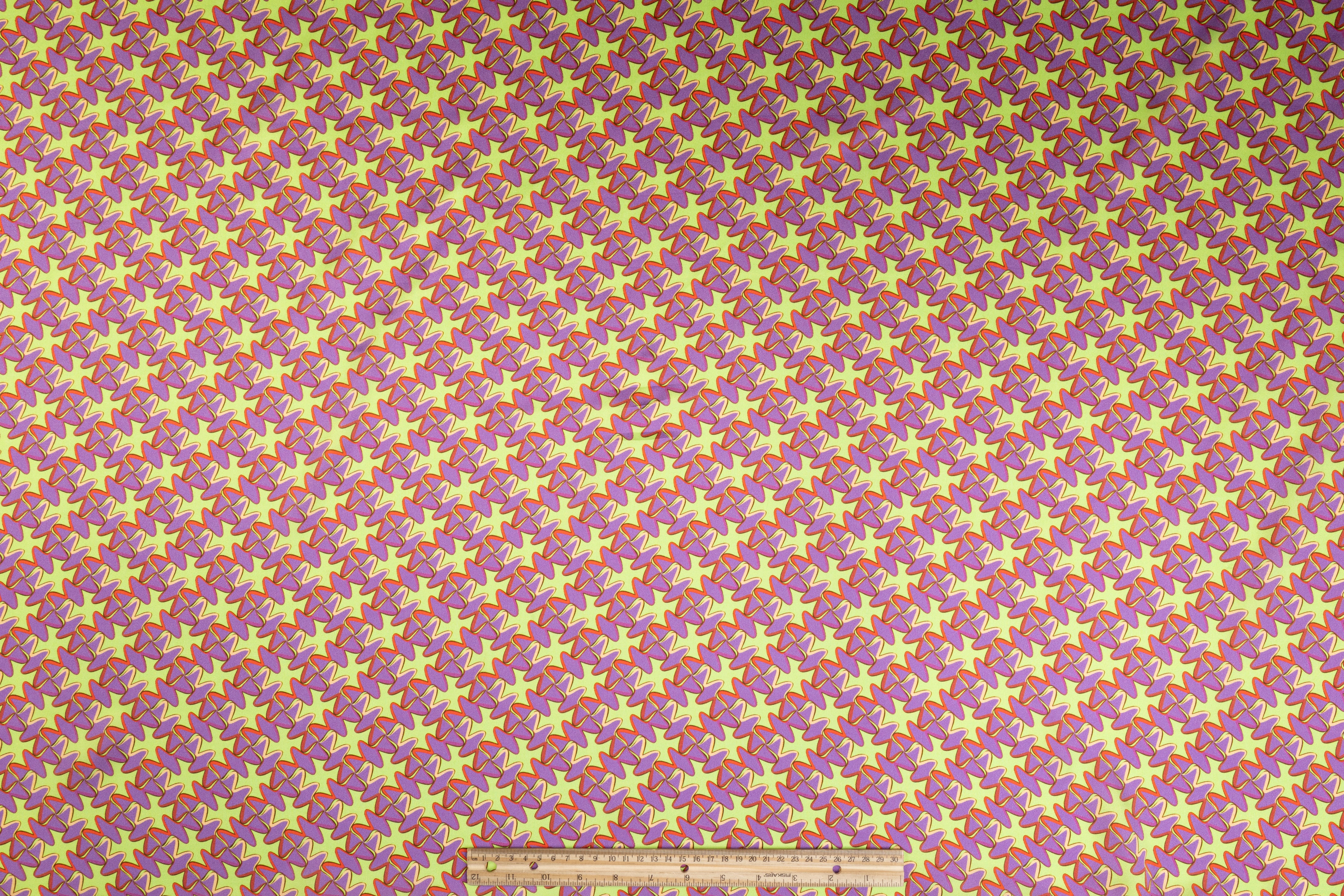 Retro Print Italian Silk Charmeuse - Green and Purple