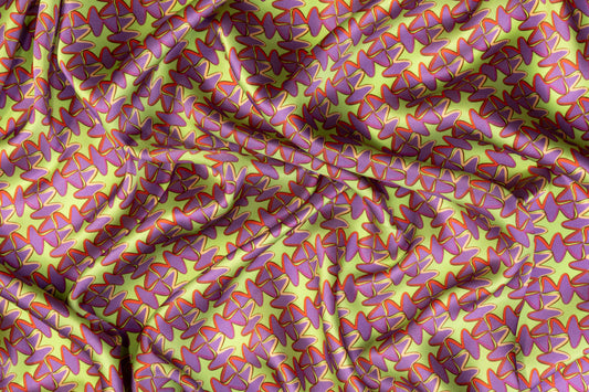 Retro Print Italian Silk Charmeuse - Green and Purple