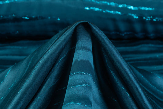 Metallic Italian Silk Jacquard - Teal Blue