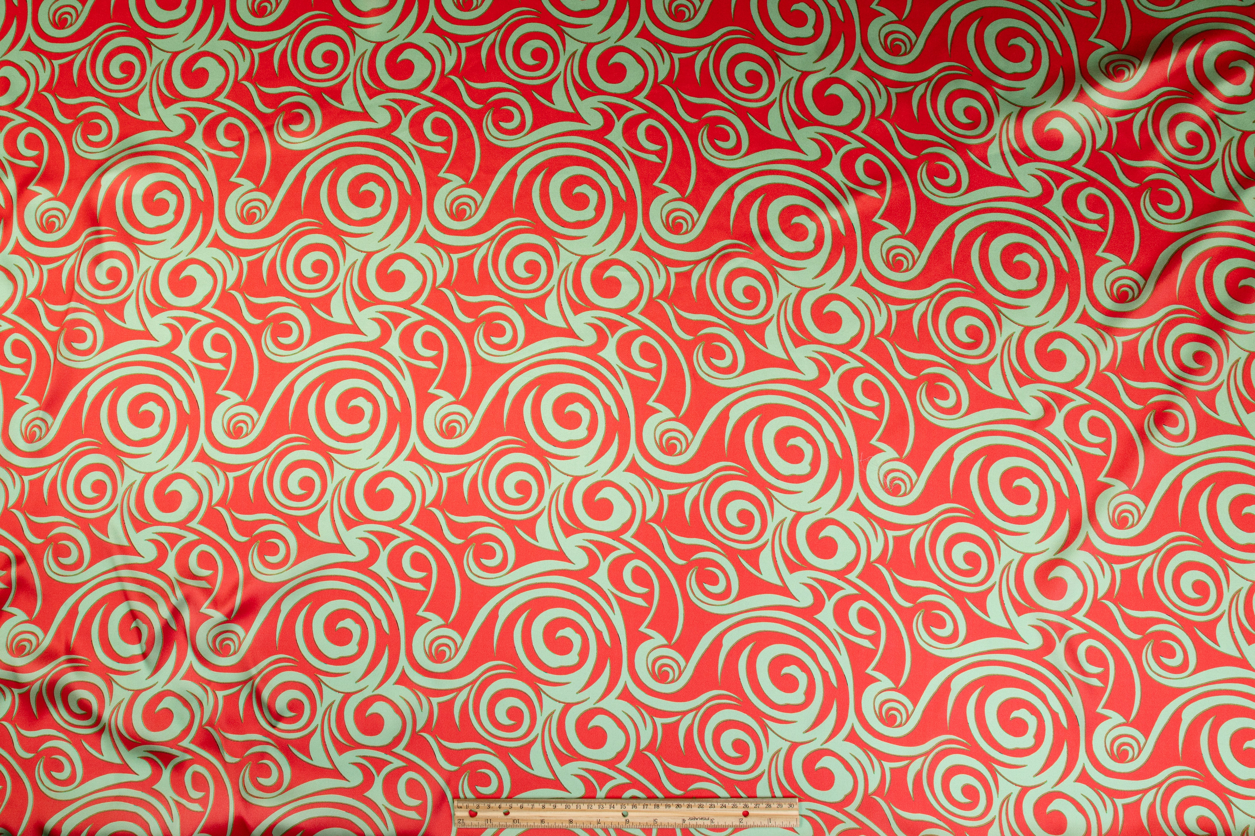 Abstract Italian Silk Charmeuse - Green and Red