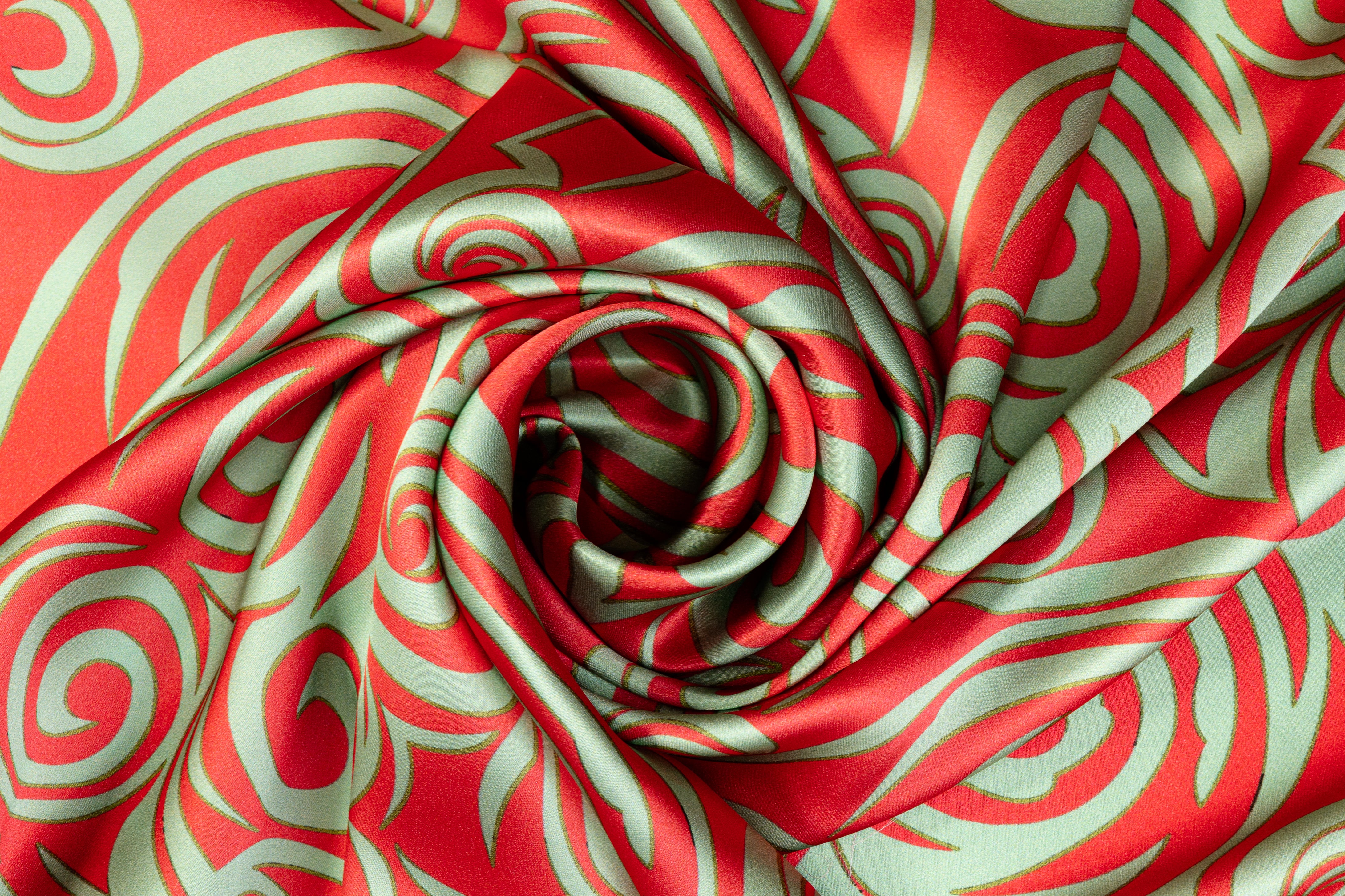 Abstract Italian Silk Charmeuse - Green and Red