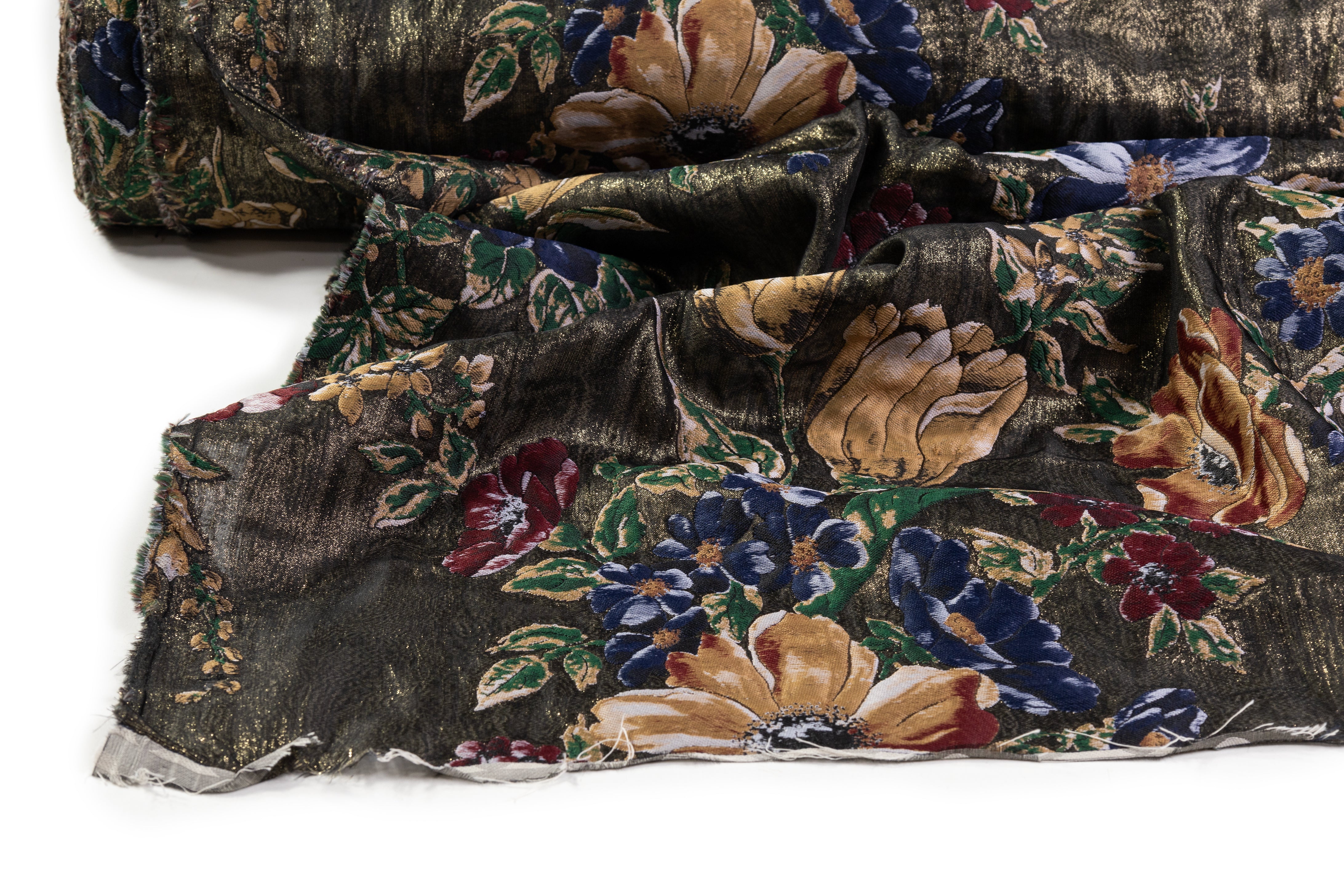 Metallic Italian Silk Blend Double Organza Brocade - Antique Gold / Multicolor