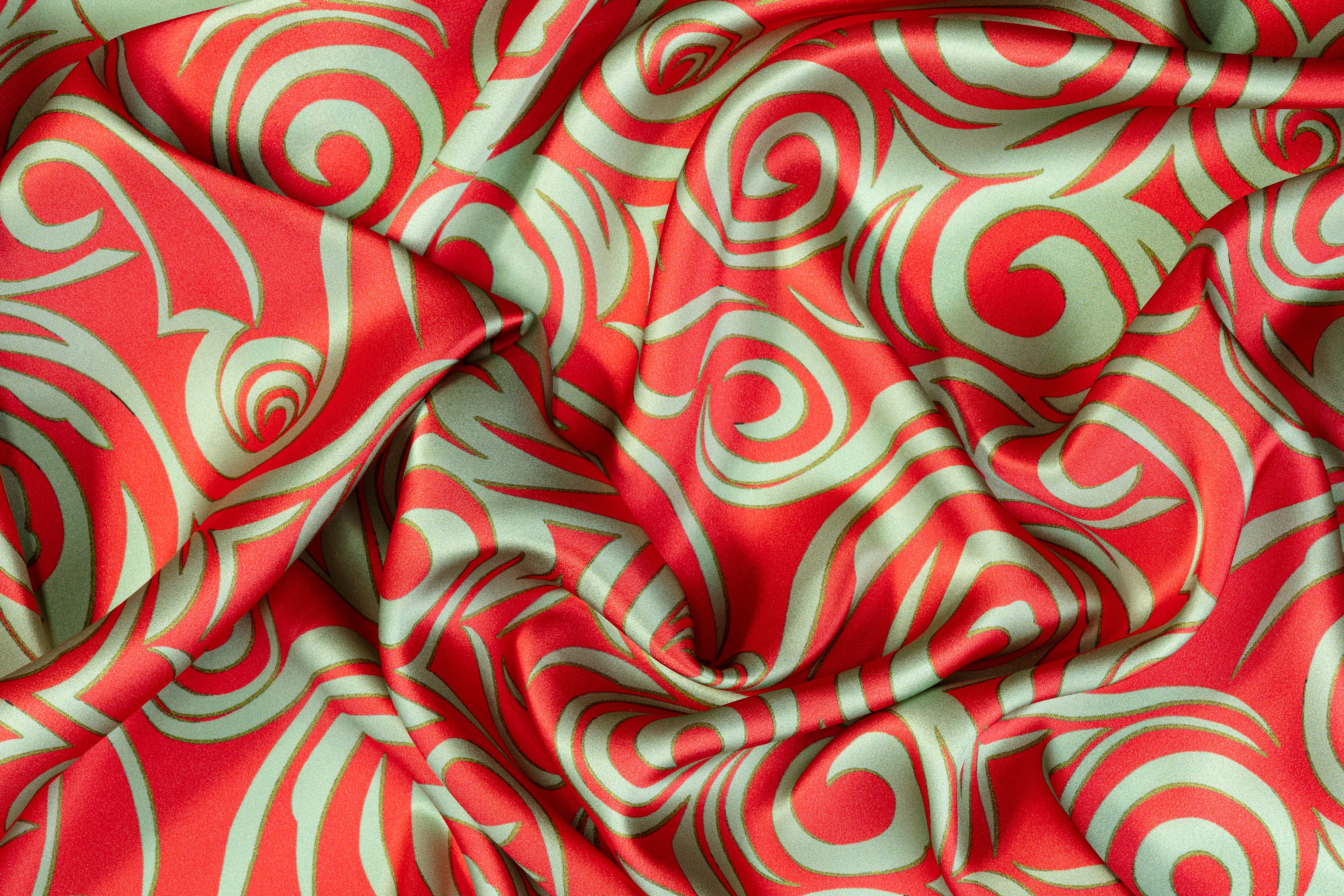 Abstract Italian Silk Charmeuse - Green and Red