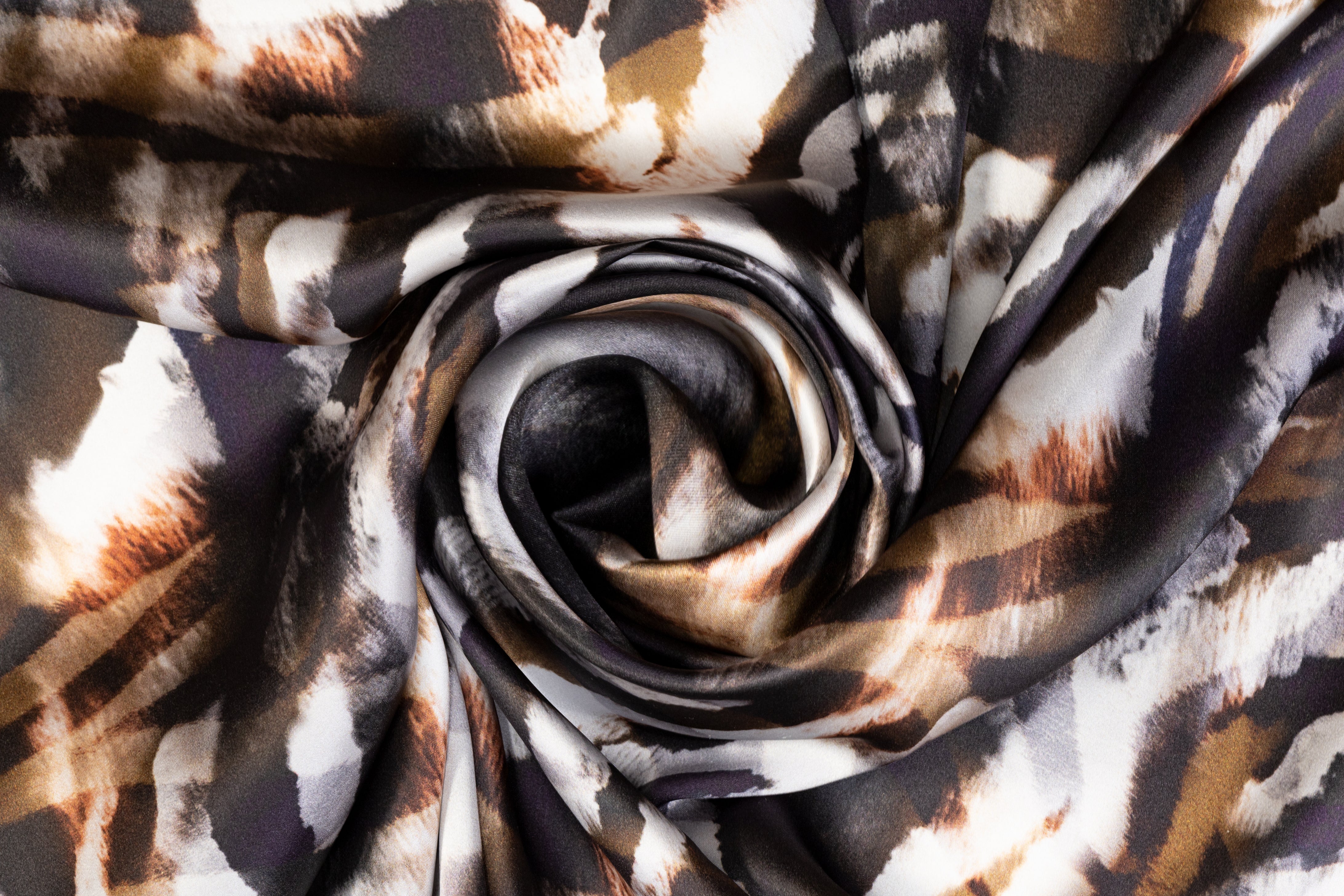 Abstract Italian Silk Charmeuse - Black, Brown, Gray