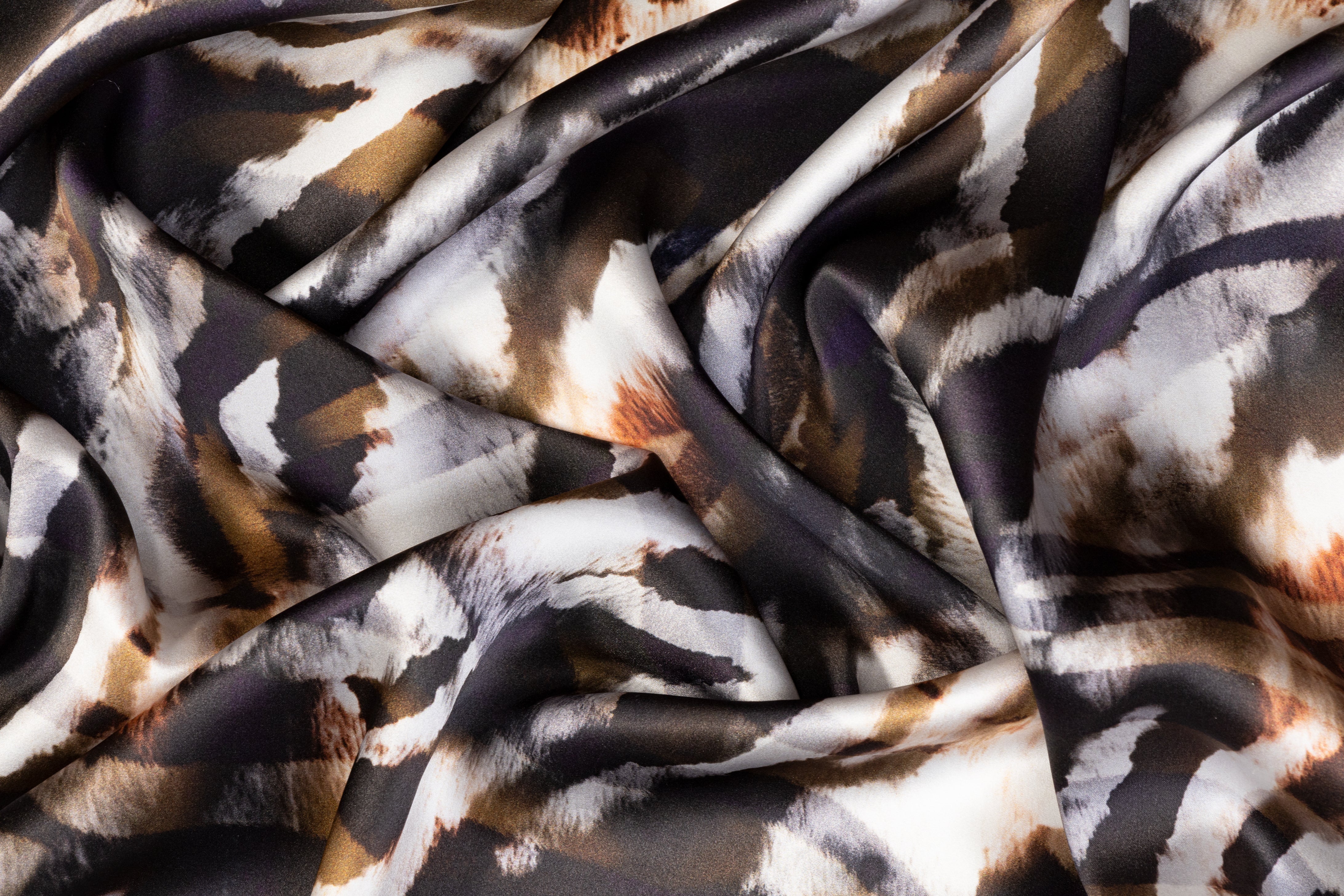 Abstract Italian Silk Charmeuse - Black, Brown, Gray