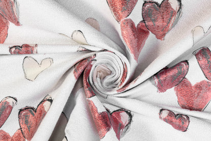 Metallic Heart Italian Brocade - Red and White