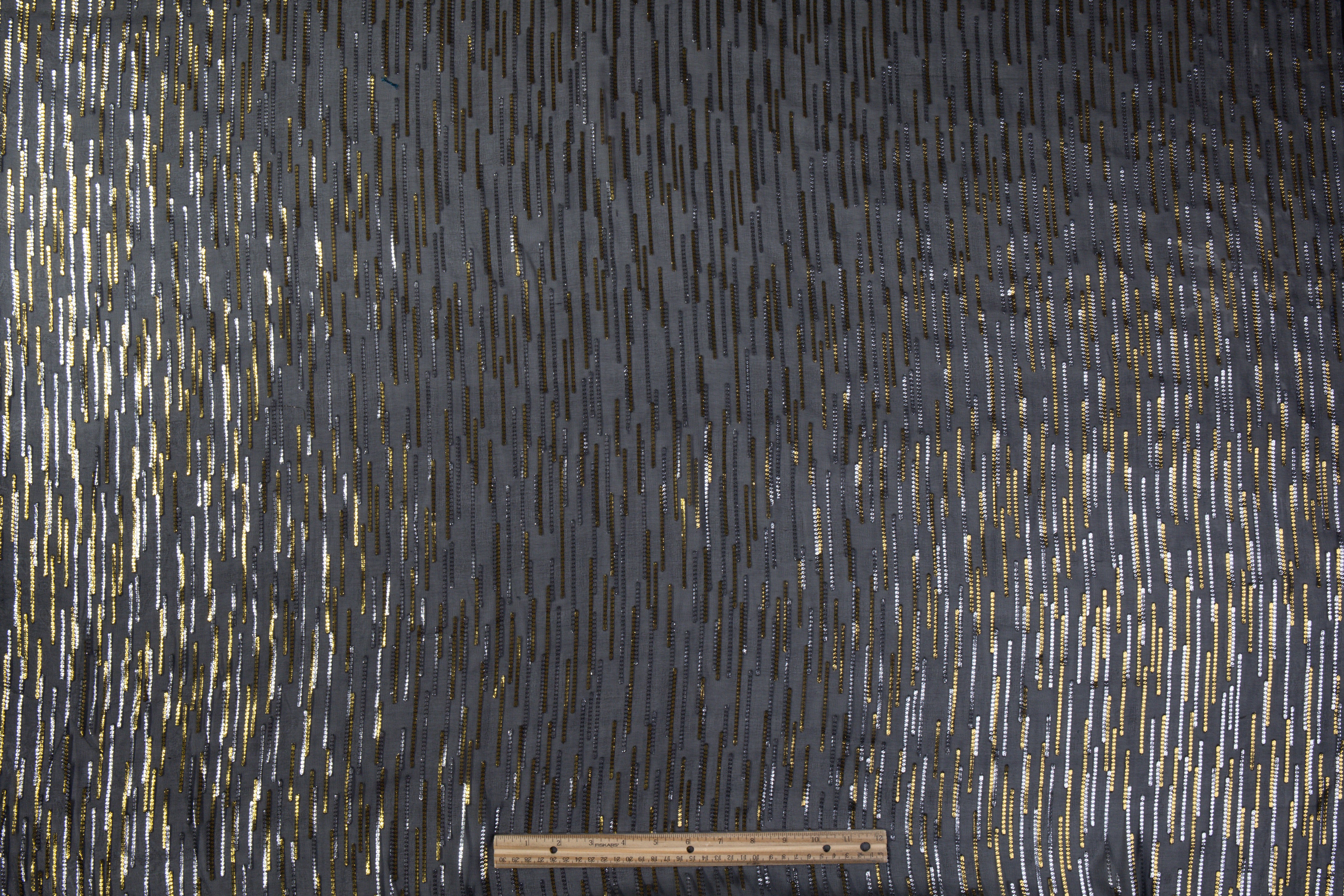 Metallic Italian Silk Chiffon Fil Coupé - Black / Gold / Silver