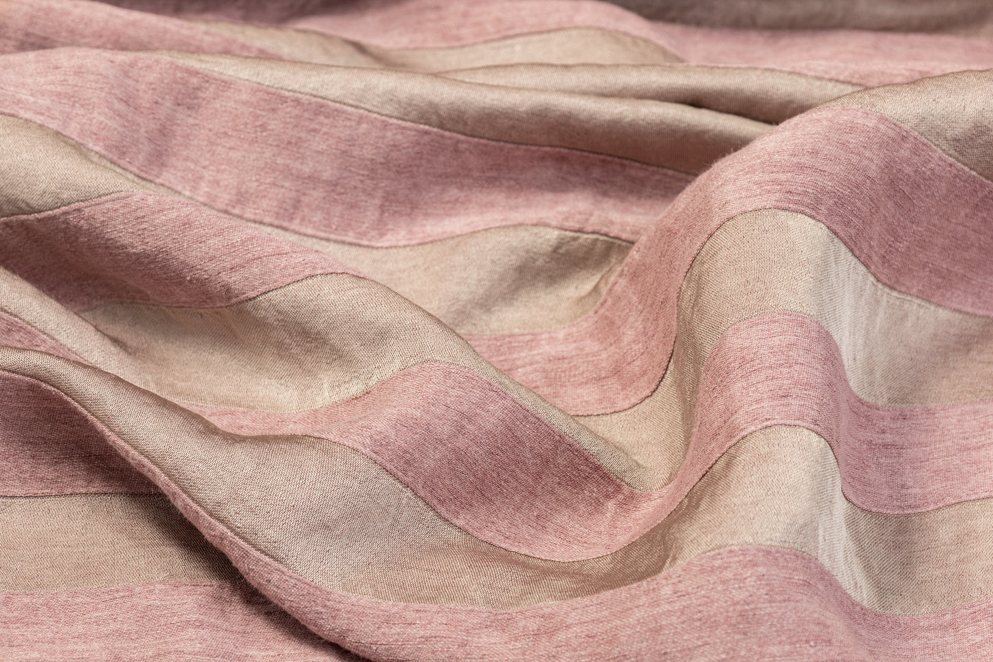 Striped Italian Viscose Linen Blend - Pink and Khaki