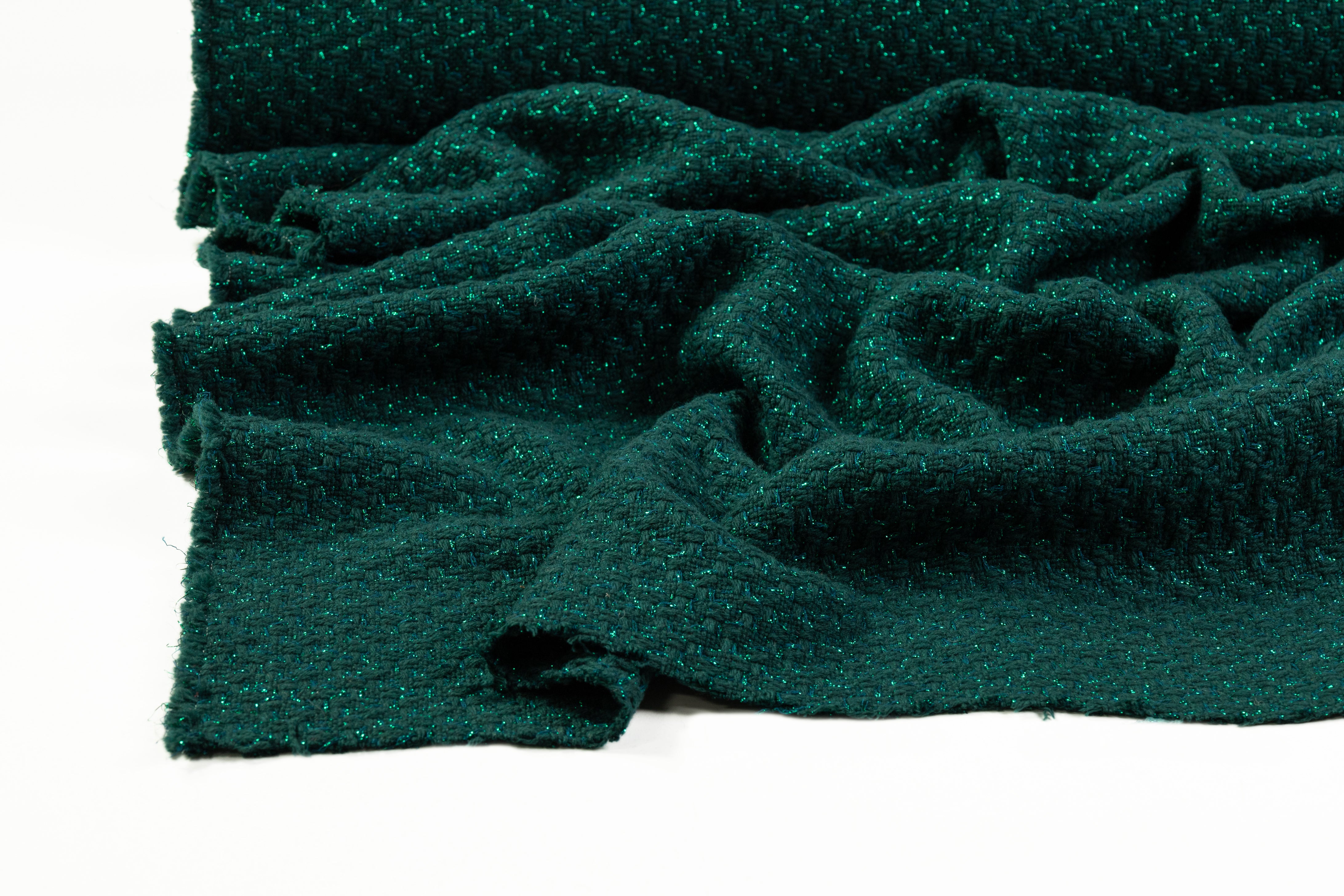 Metallic Italian Wool Tweed Coating - Emerald Green