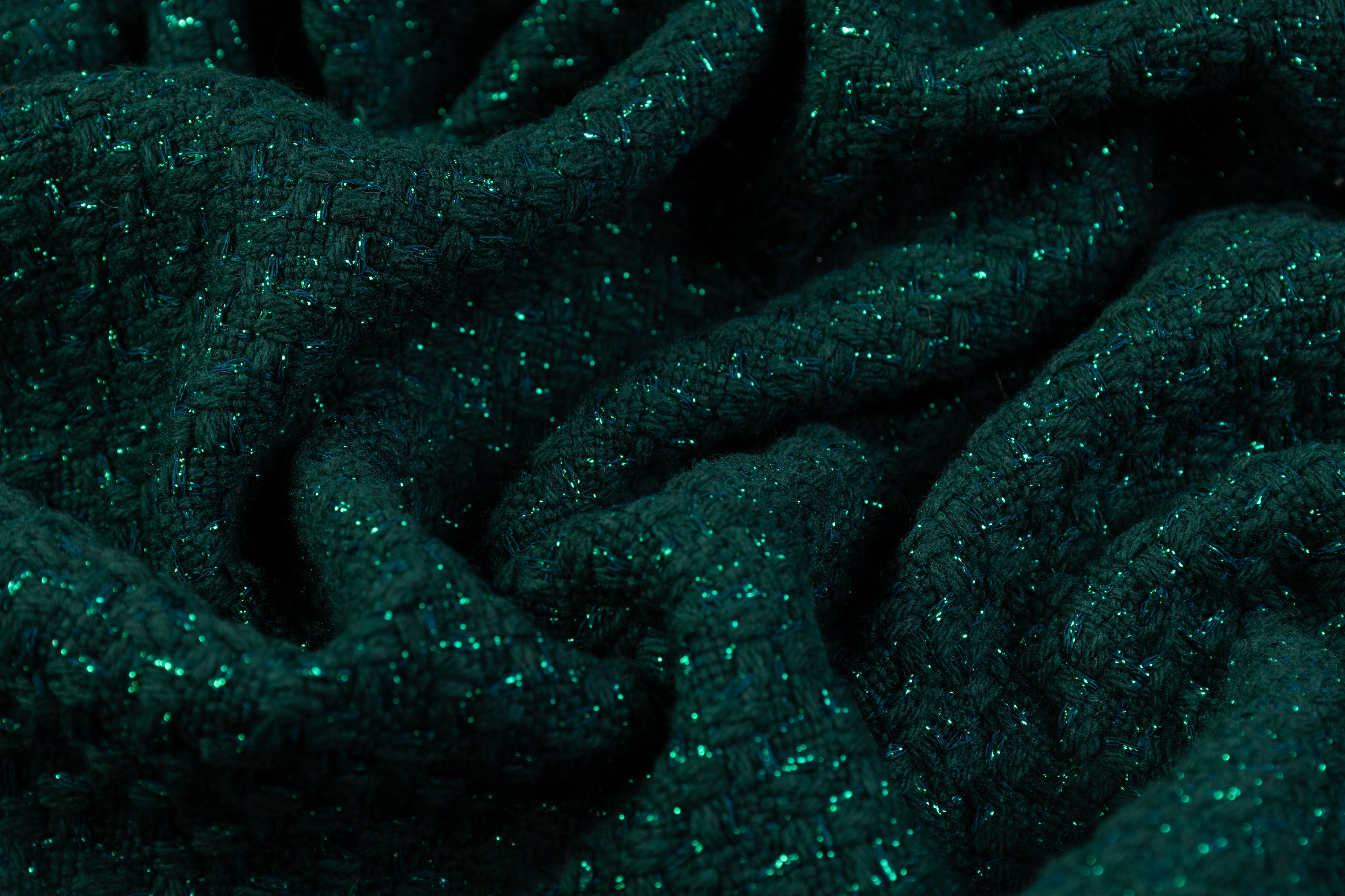 Metallic Italian Wool Tweed Coating - Emerald Green