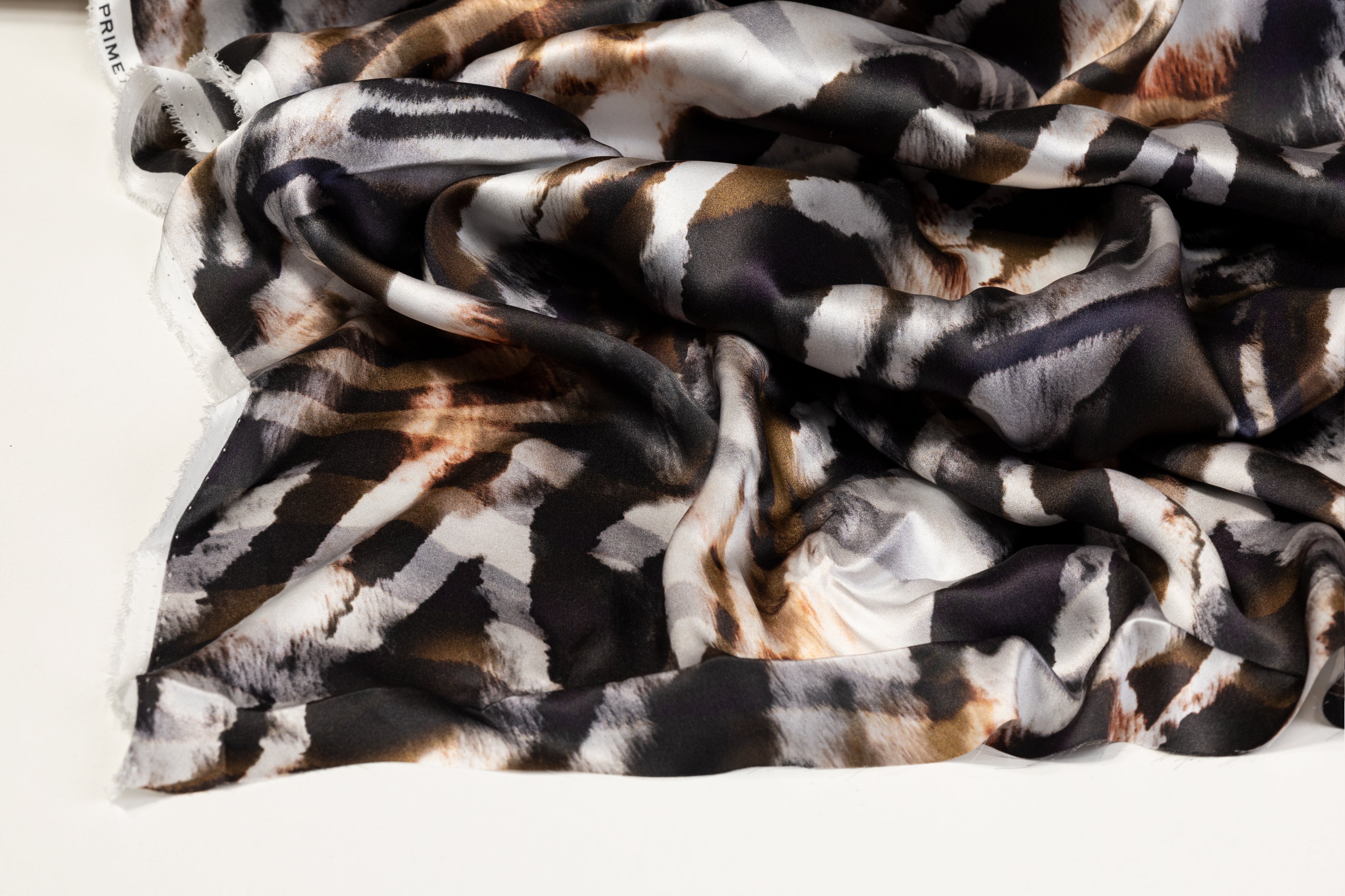Abstract Italian Silk Charmeuse - Black, Brown, Gray