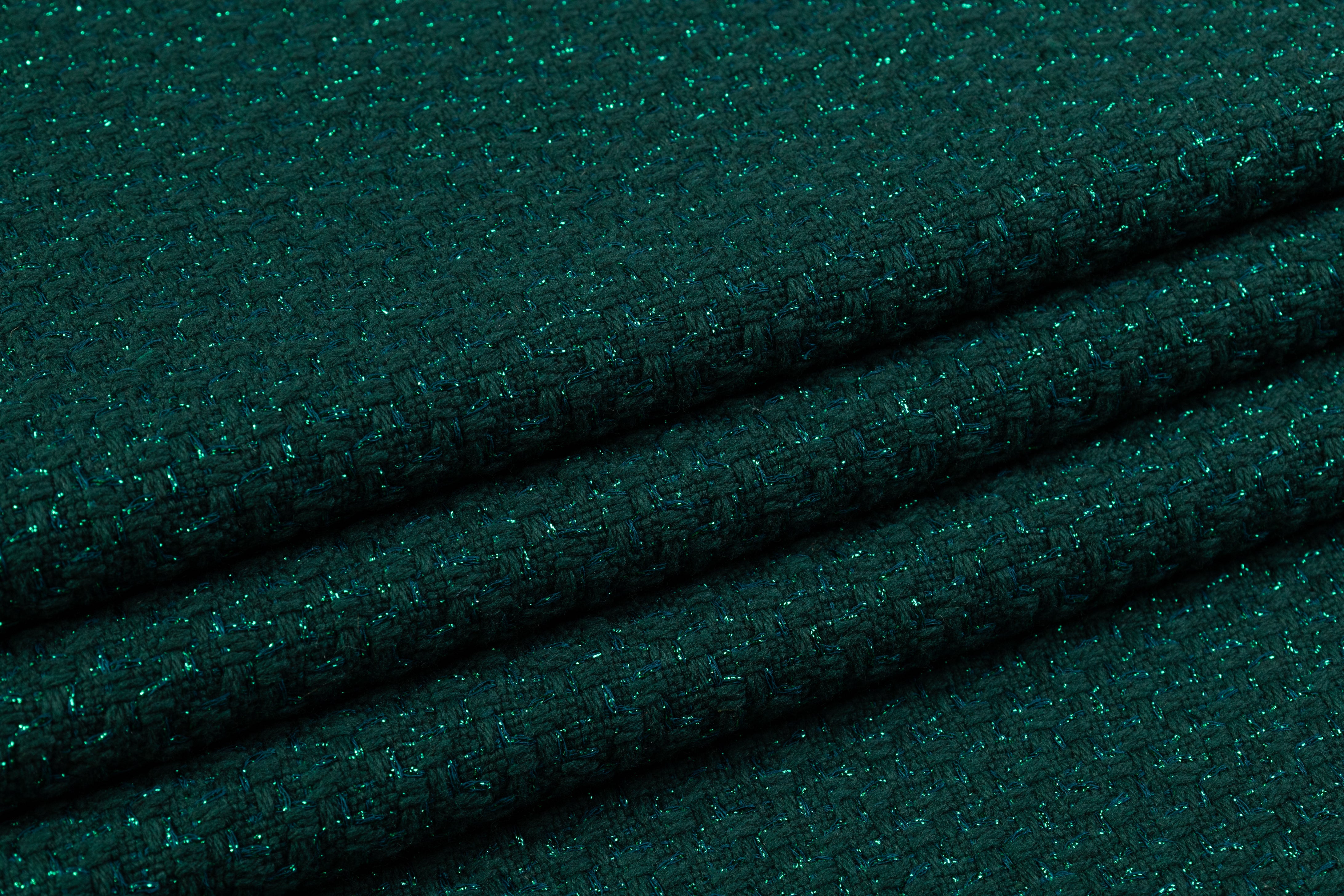 Metallic Italian Wool Tweed Coating - Emerald Green
