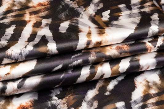 Abstract Italian Silk Charmeuse - Black, Brown, Gray