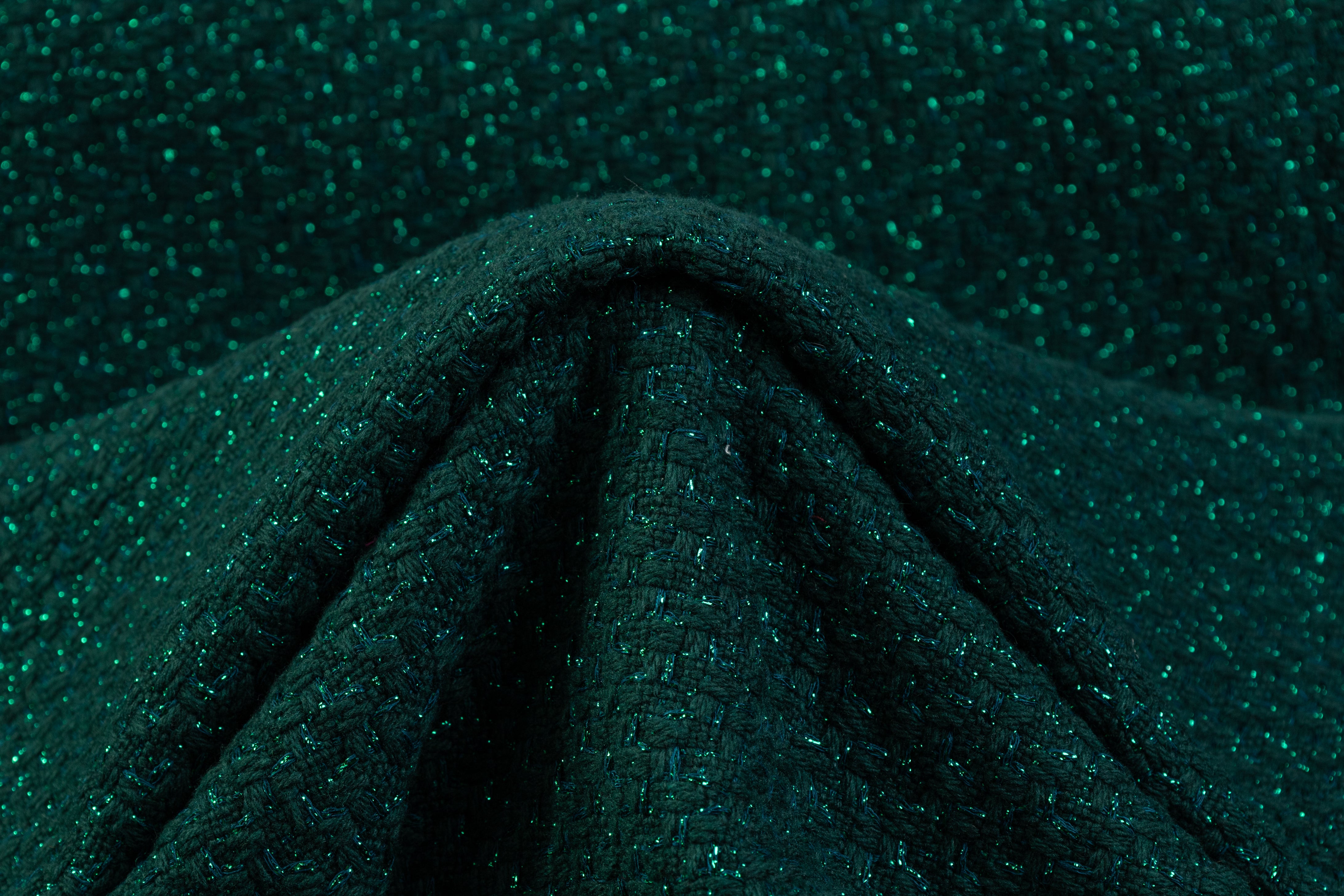 Metallic Italian Wool Tweed Coating - Emerald Green