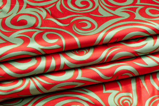 Abstract Italian Silk Charmeuse - Green and Red