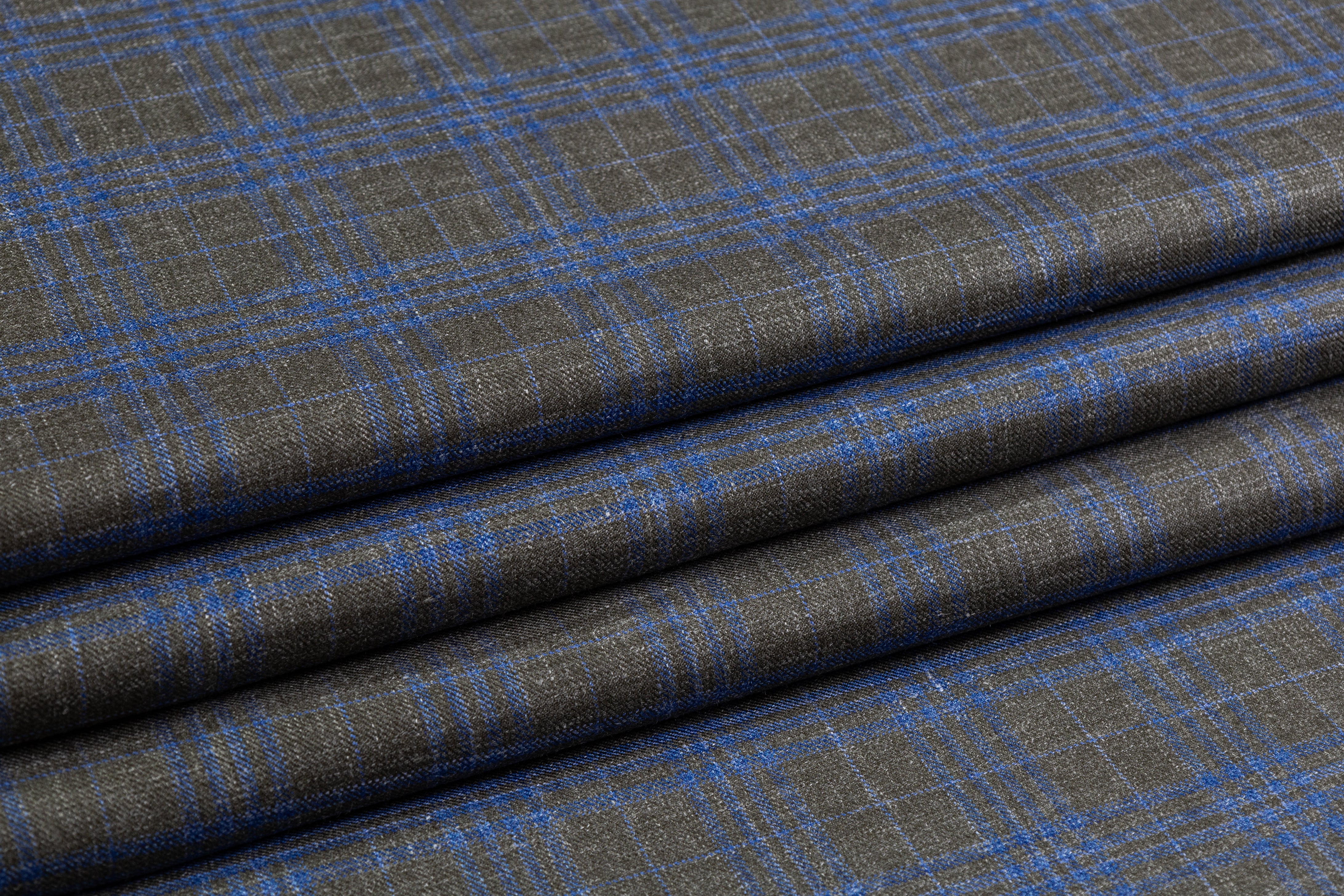 Checked Italian Wool Suiting - Green / Blue
