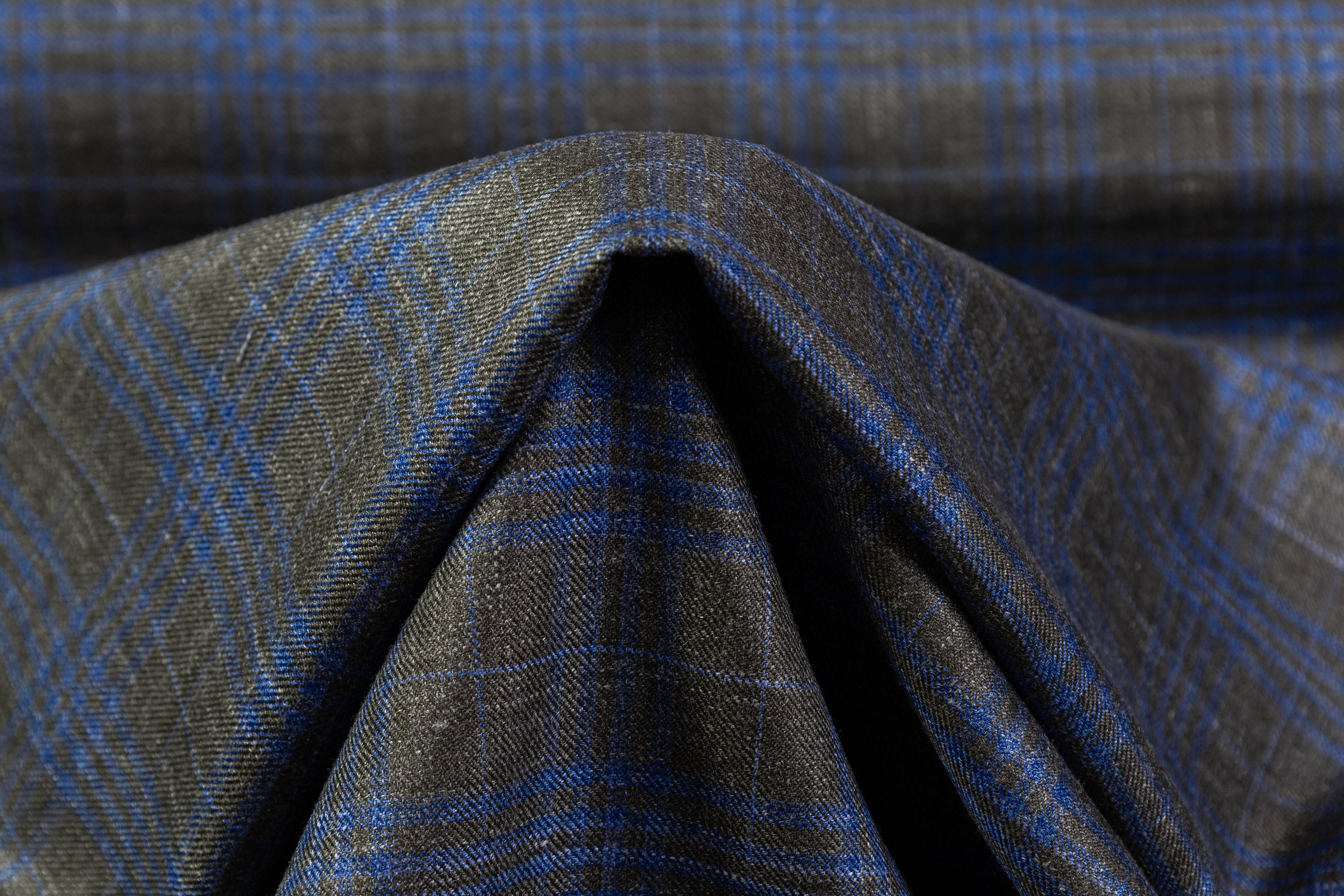 Checked Italian Wool Suiting - Green / Blue