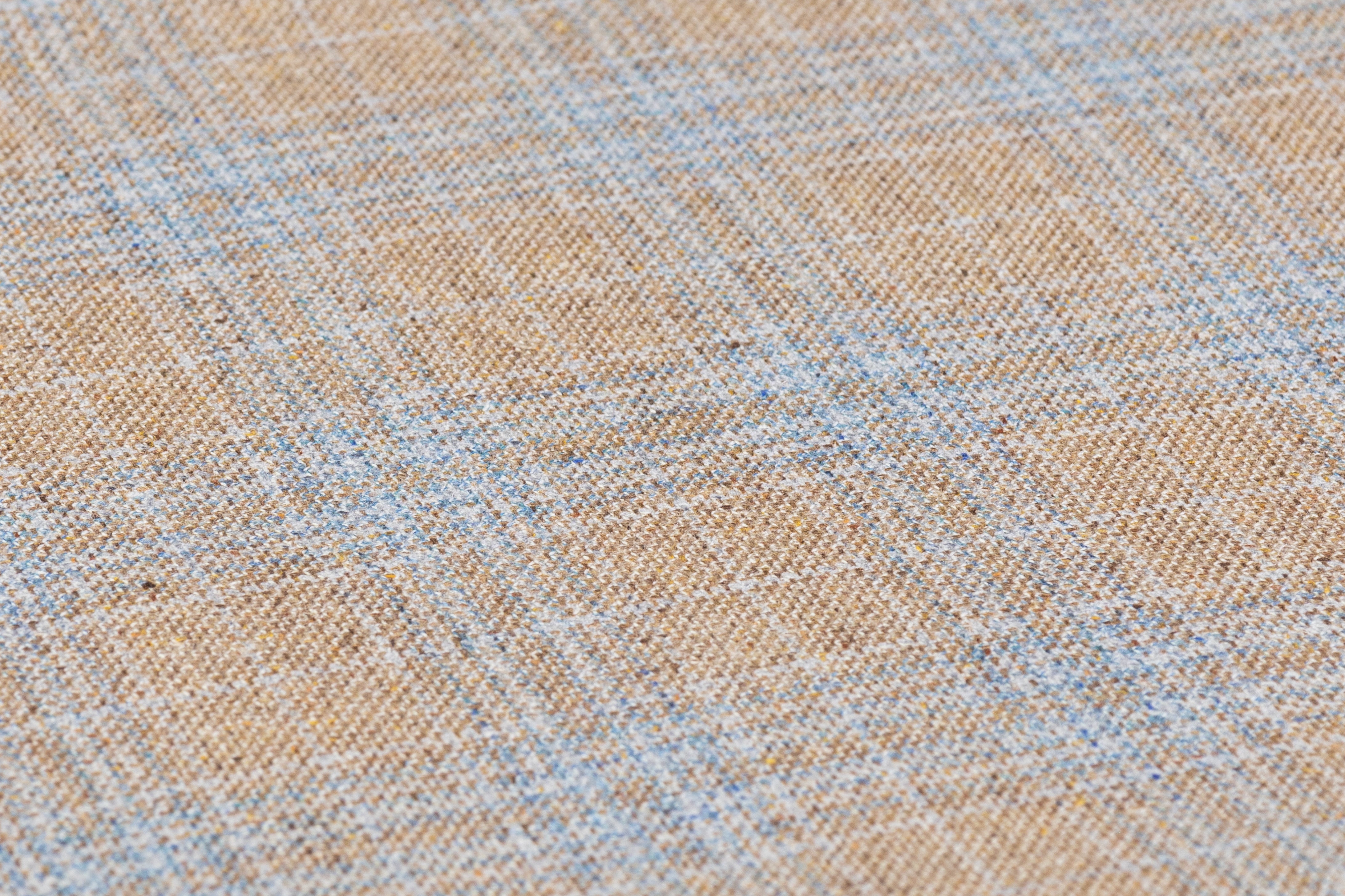 Plaid Italian Silk and Wool Suiting - Tan / Pale Blue