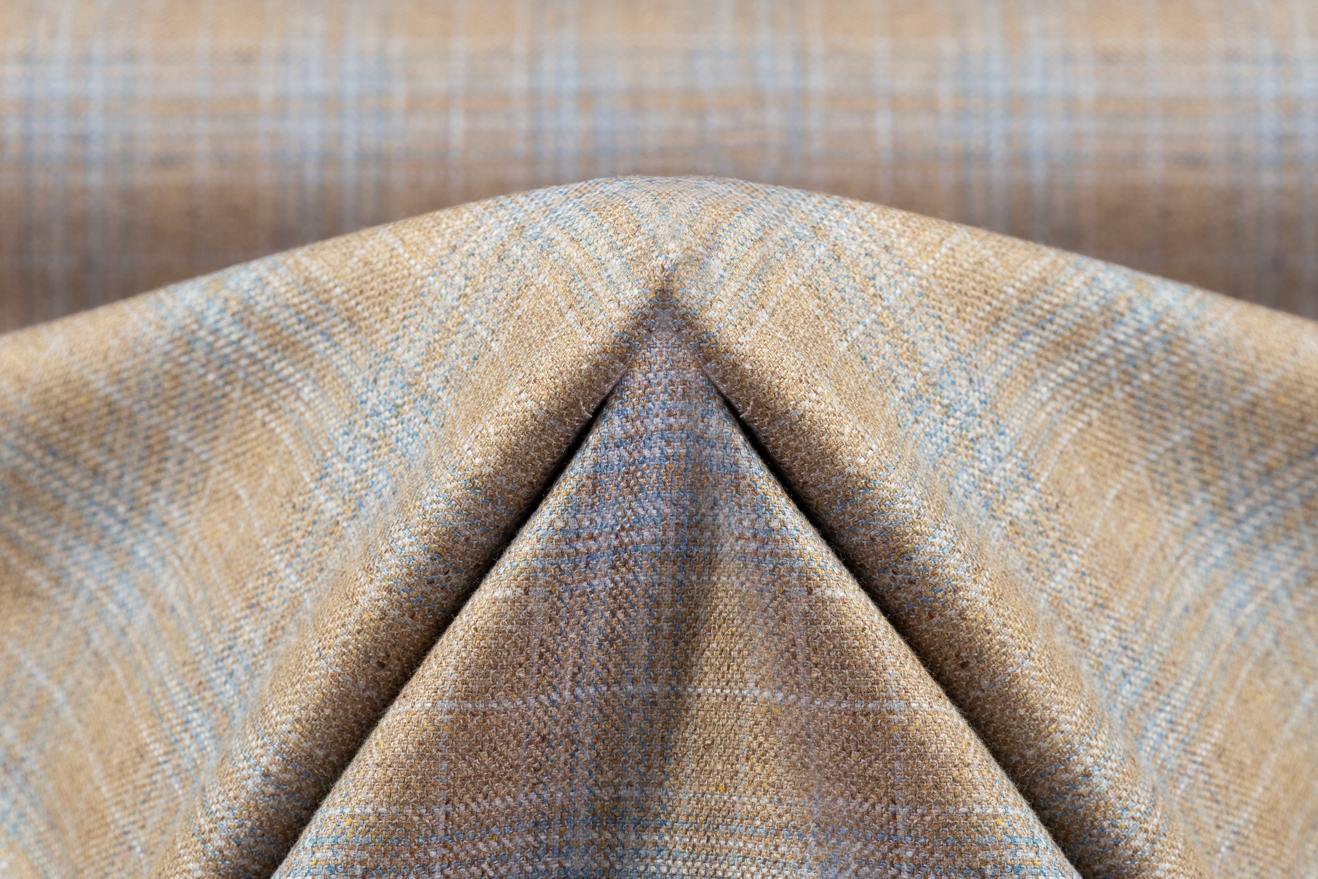 Plaid Italian Silk and Wool Suiting - Tan / Pale Blue
