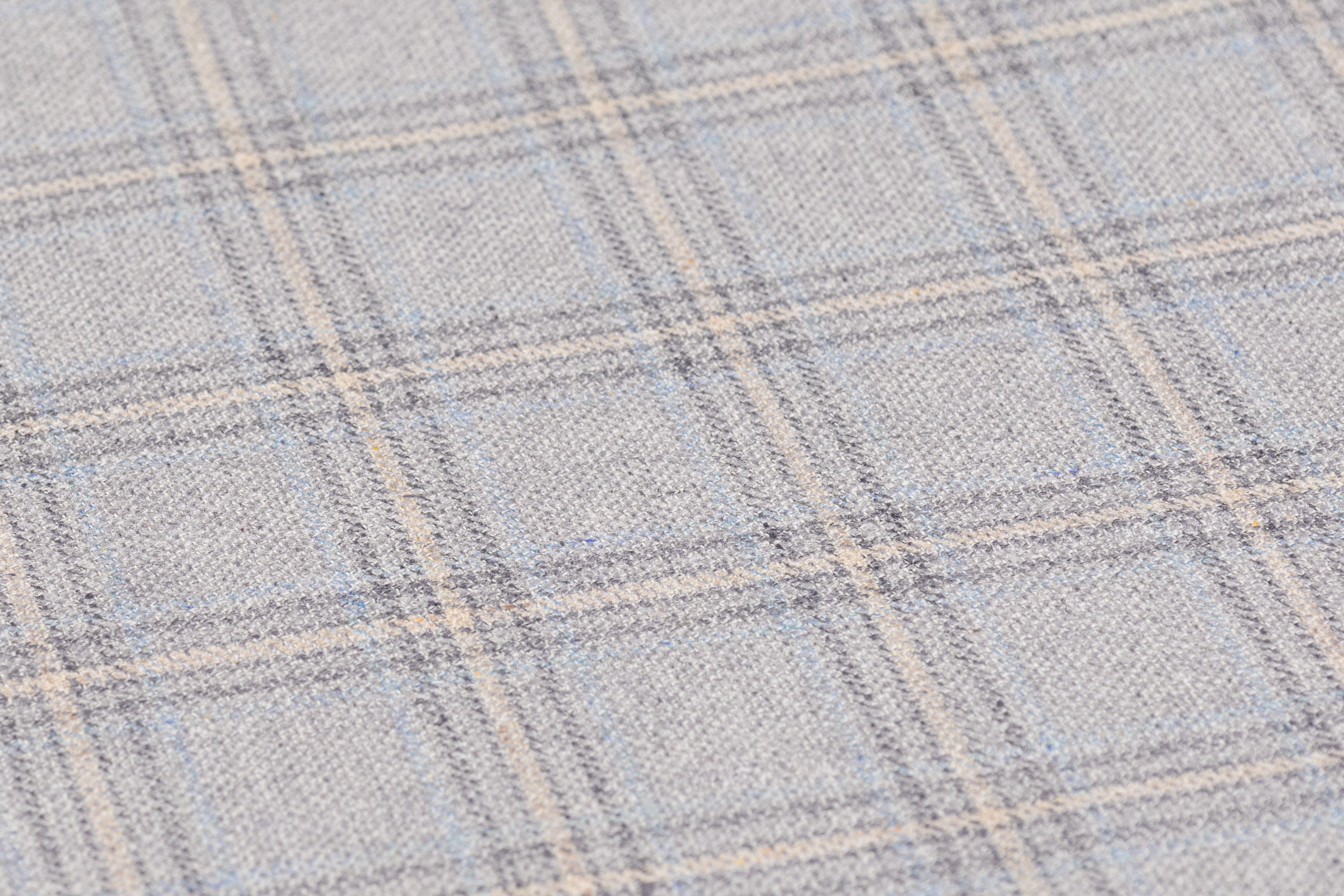 Checked Italian Silk and Wool Suiting - Gray / Blue / Ivory