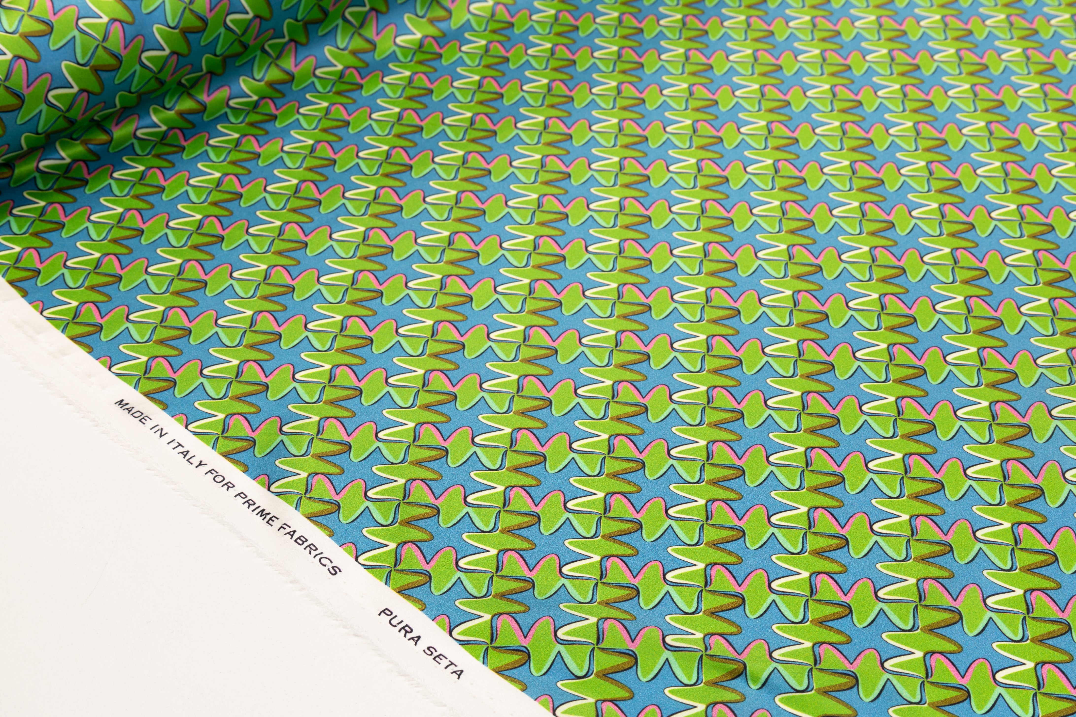 Retro Print Italian Silk Charmeuse - Green and Blue