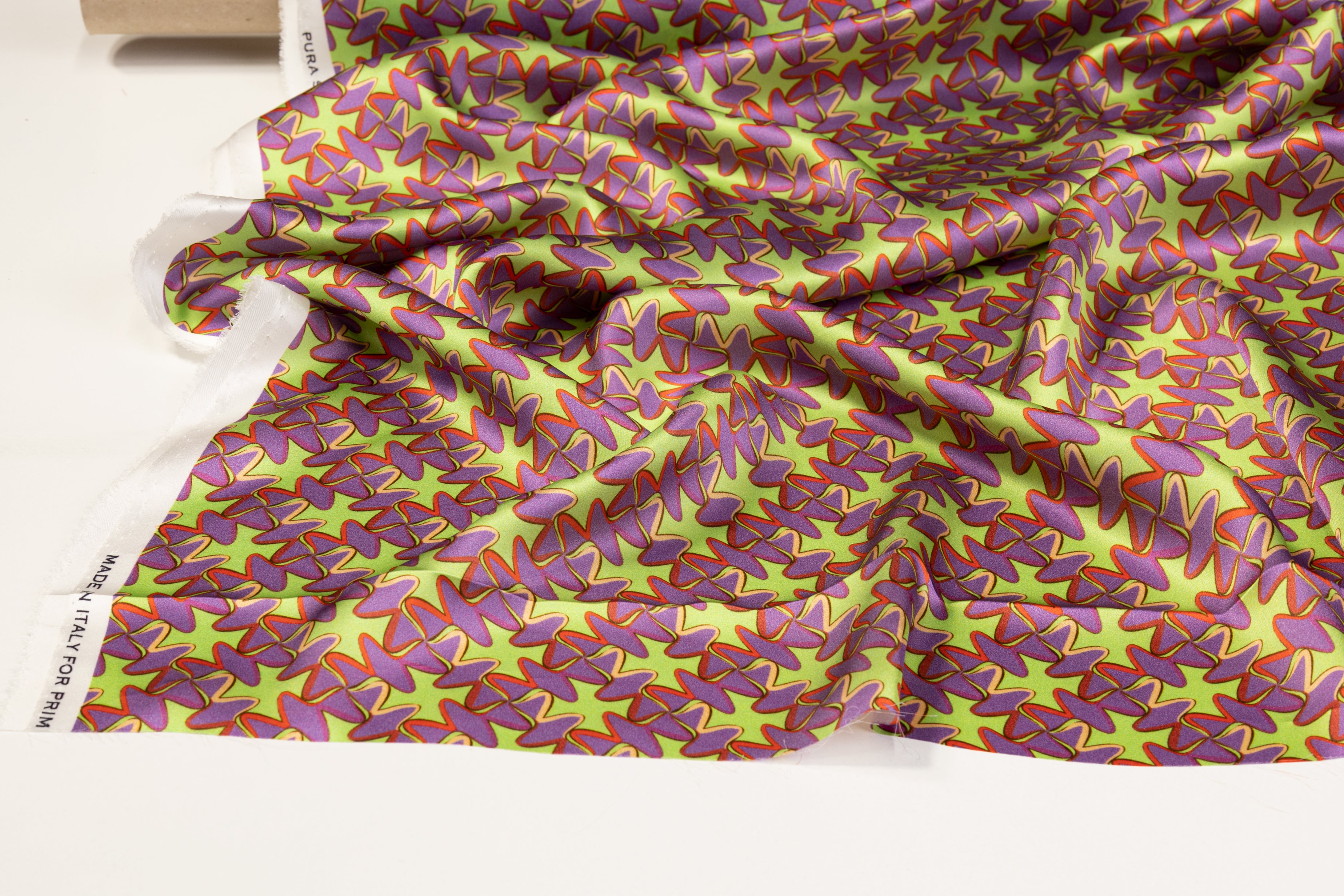 Retro Print Italian Silk Charmeuse - Green and Purple