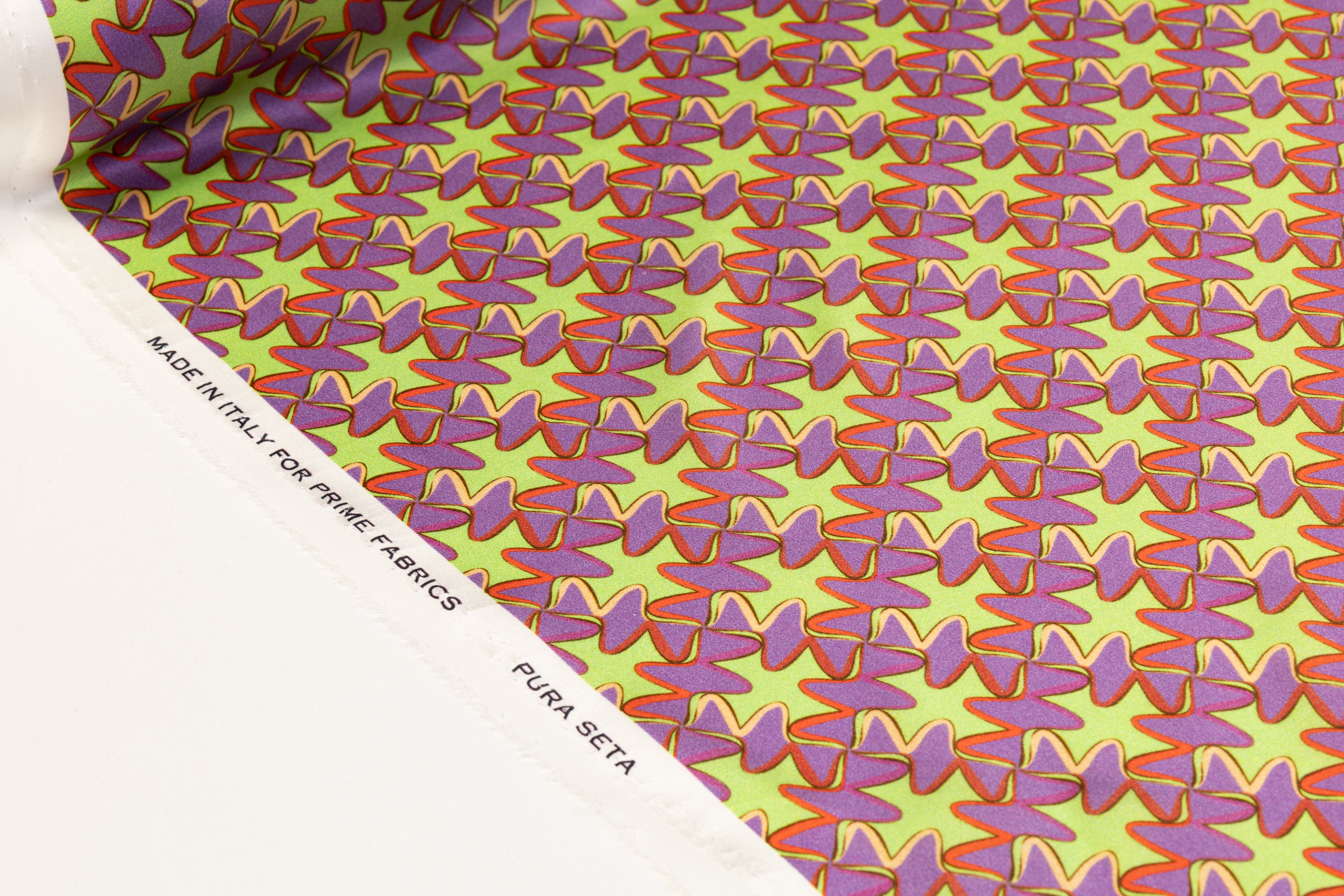 Retro Print Italian Silk Charmeuse - Green and Purple