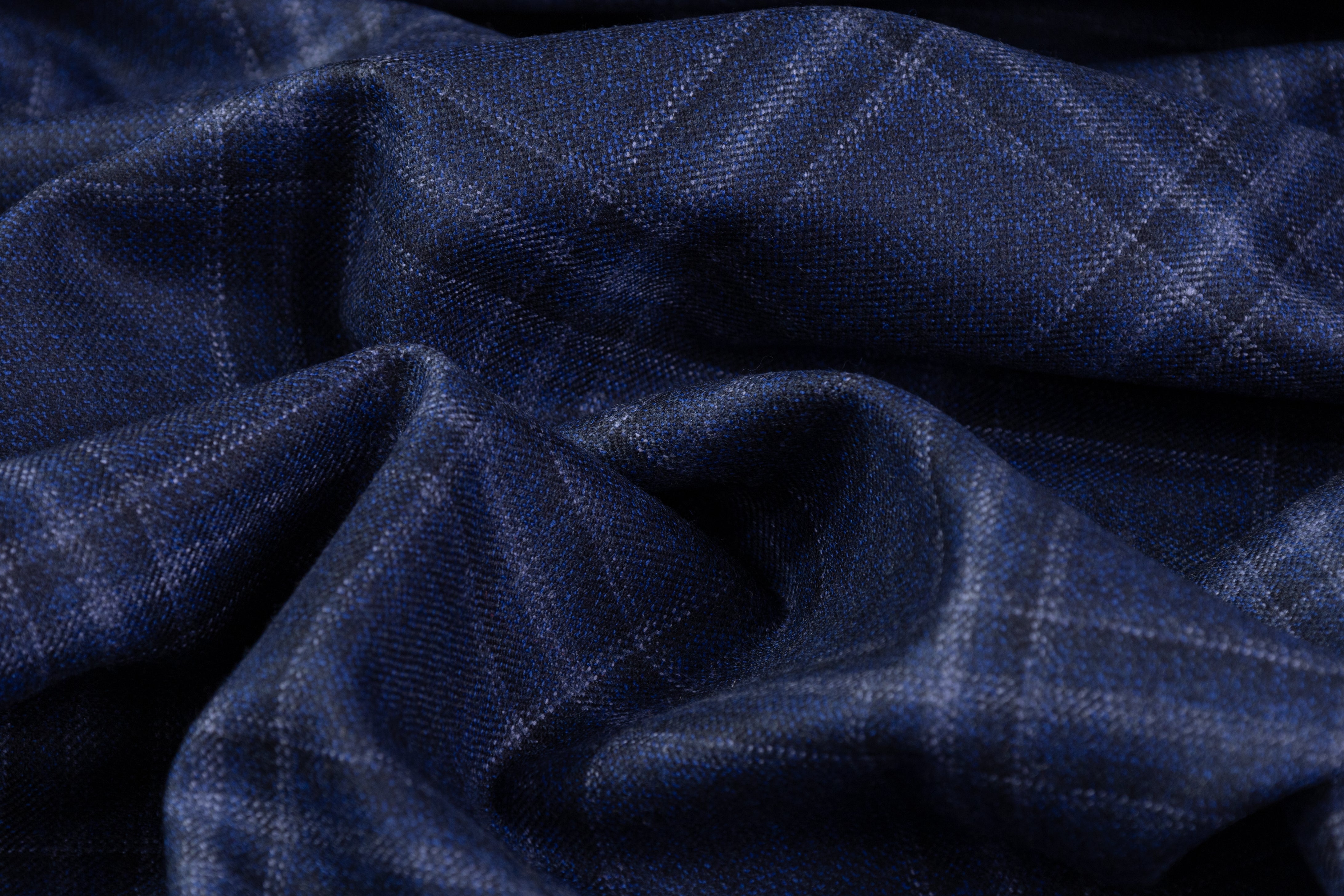 Checked Italian Wool Suiting - Navy Blue