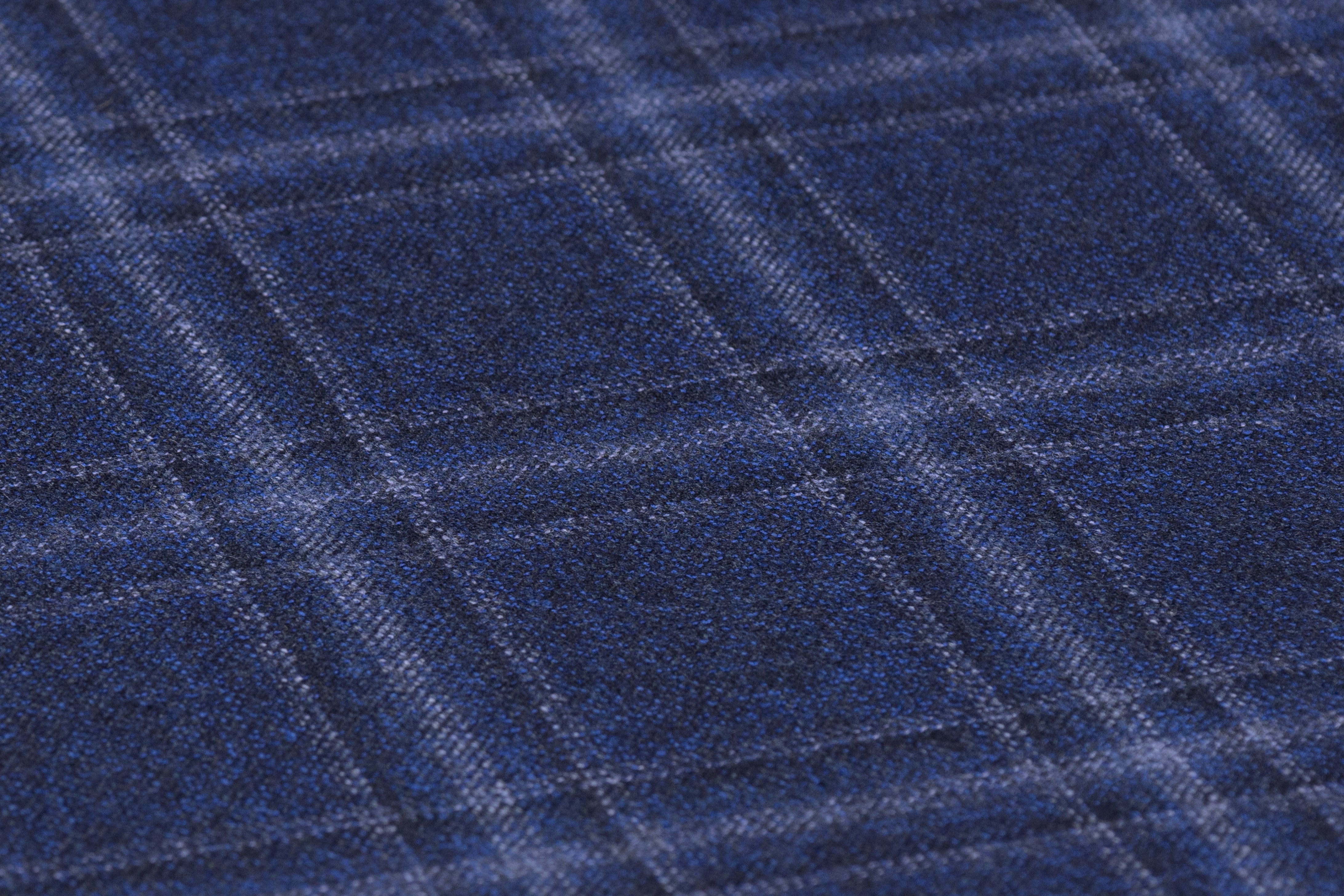 Checked Italian Wool Suiting - Navy Blue