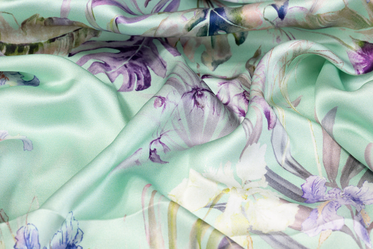 Tropical Floral Italian Silk Charmeuse - Green Multicolor