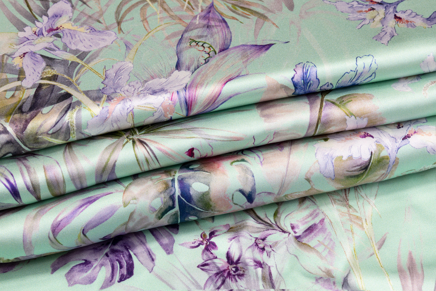 Tropical Floral Italian Silk Charmeuse - Green Multicolor
