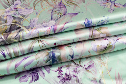 Tropical Floral Italian Silk Charmeuse - Green Multicolor