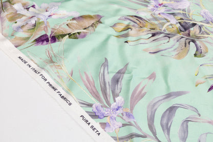Tropical Floral Italian Silk Charmeuse - Green Multicolor