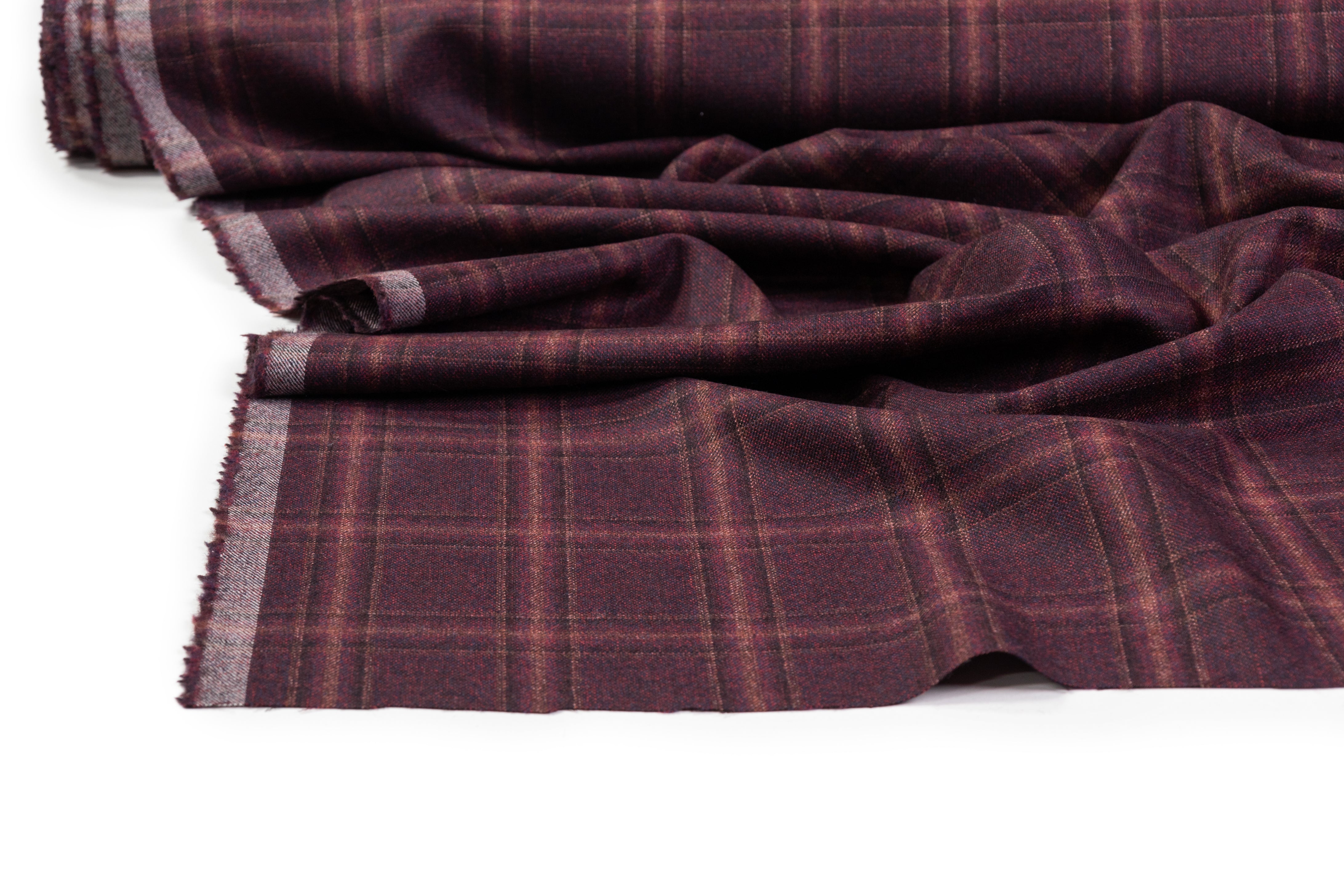 Checked Italian Wool Suiting - Burgundy / Brown