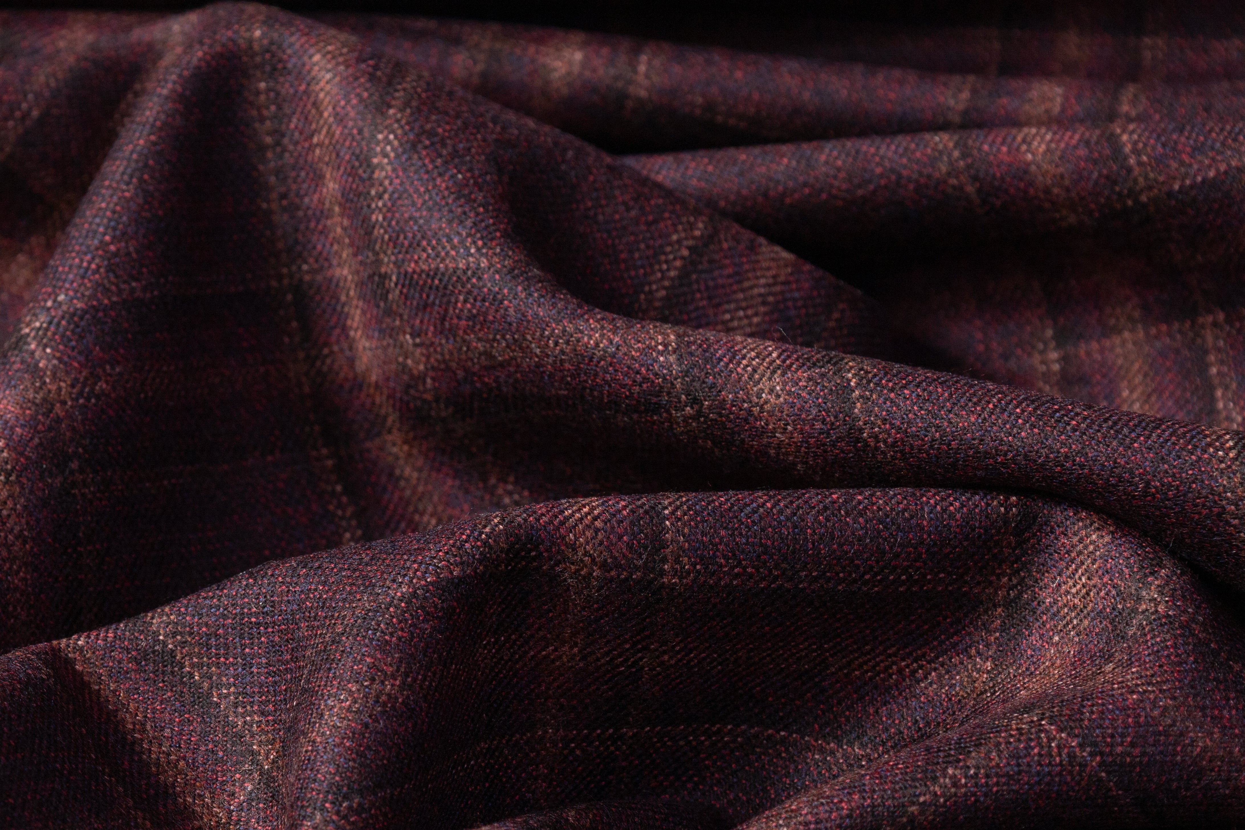 Checked Italian Wool Suiting - Burgundy / Brown
