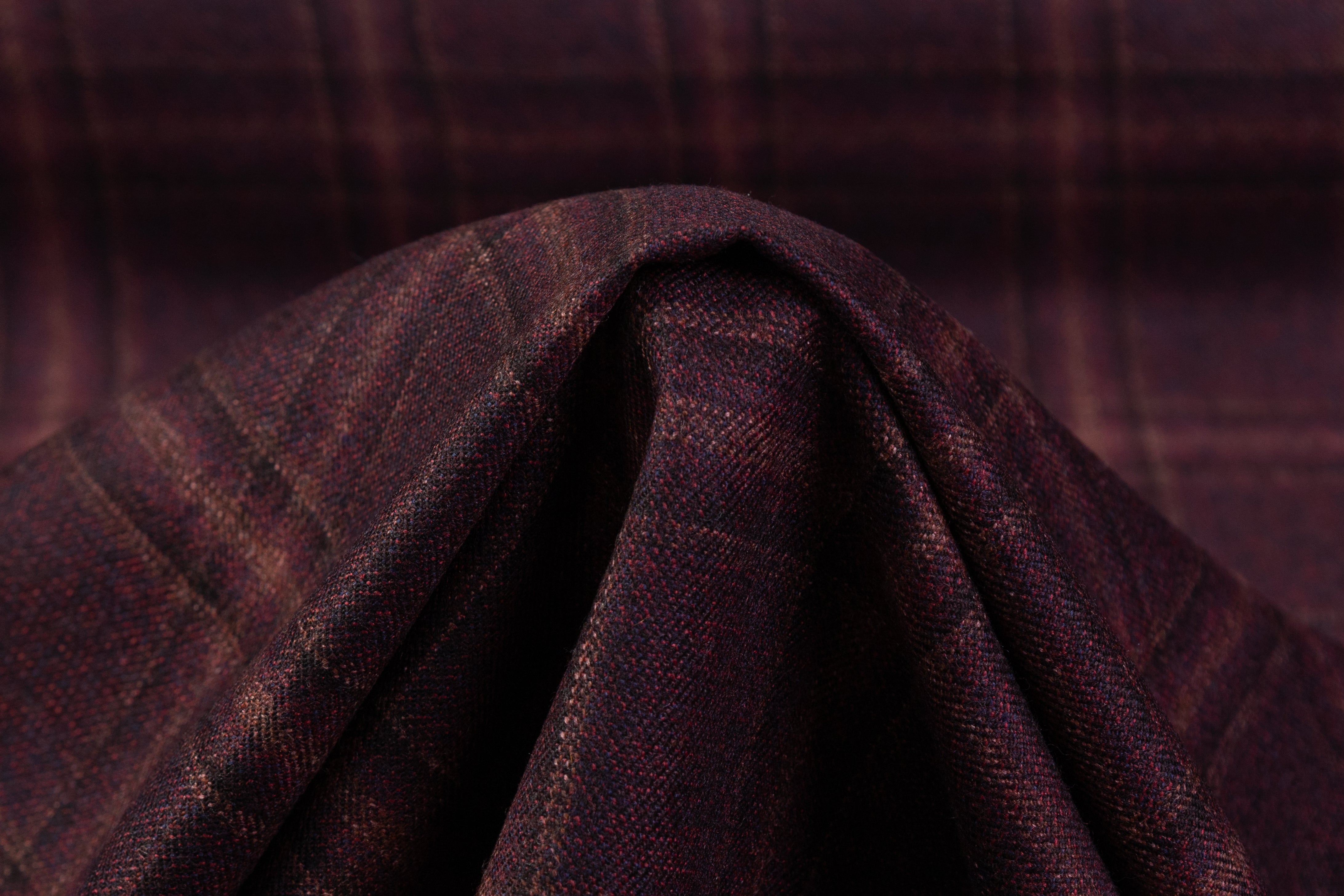 Checked Italian Wool Suiting - Burgundy / Brown