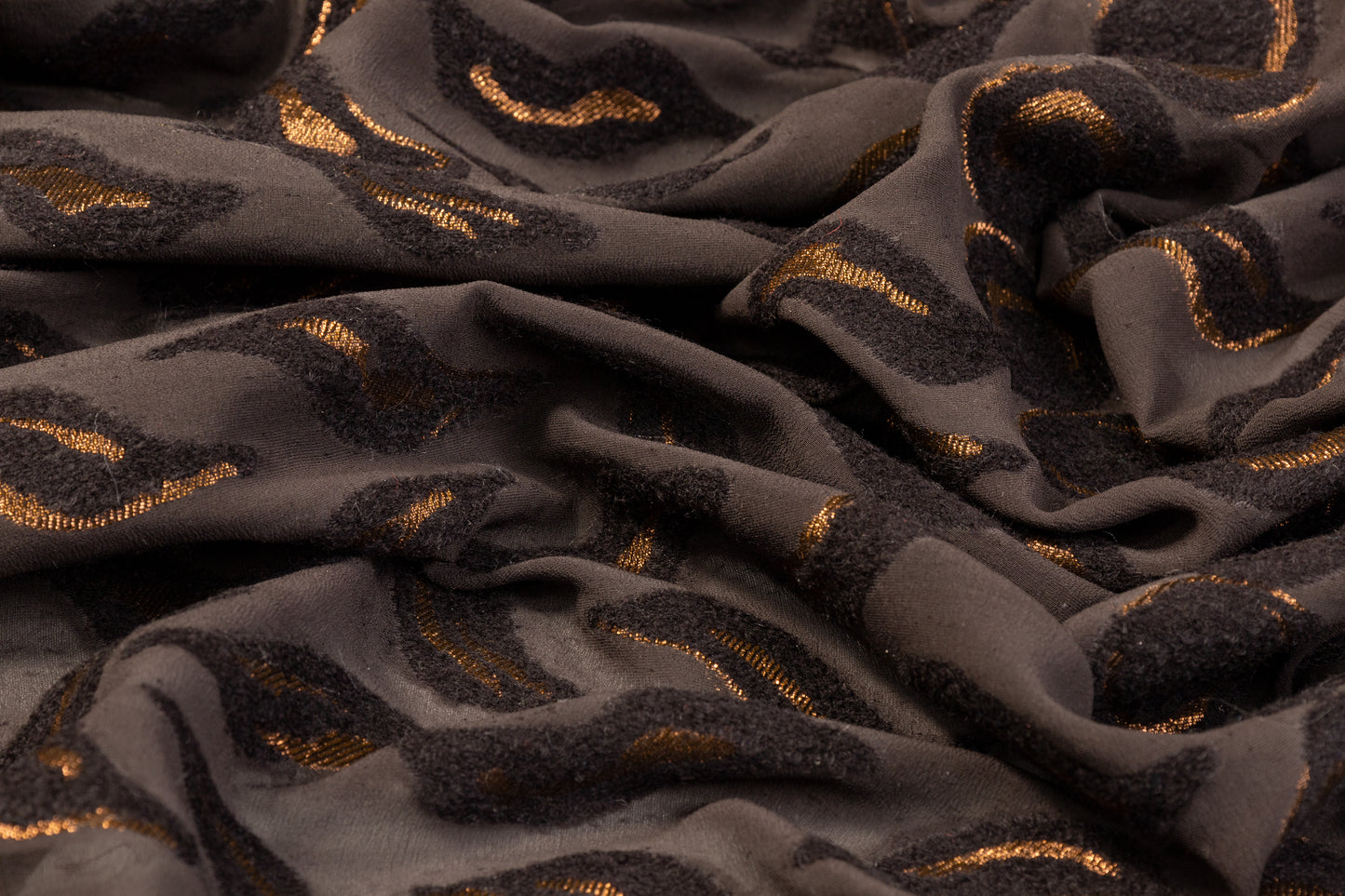 Abstract Italian Metallic Silk and Wool Burnout - Black and Gold