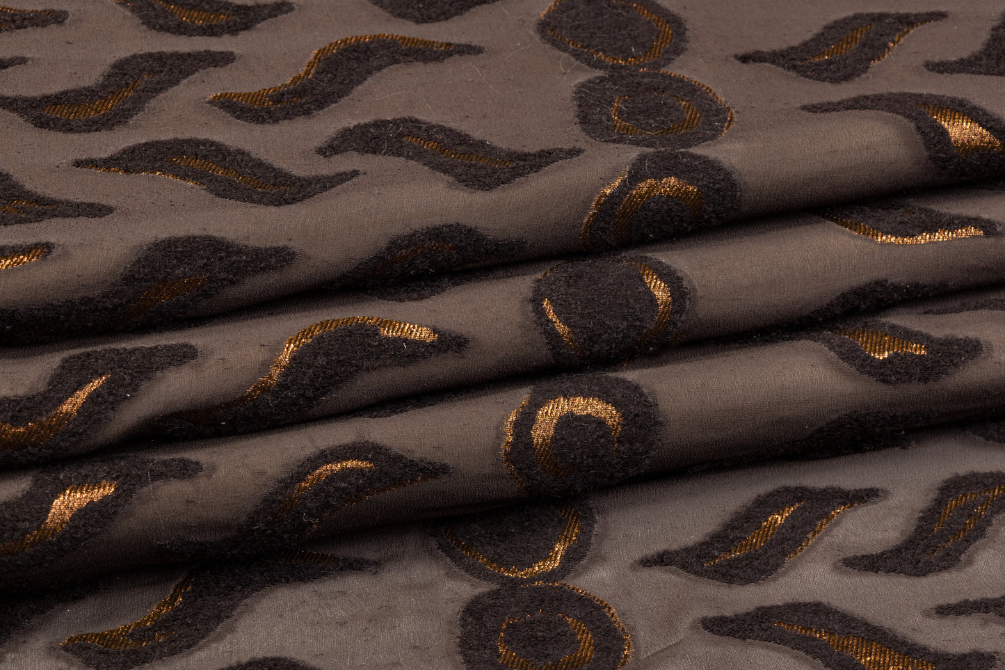 Abstract Italian Metallic Silk and Wool Burnout - Black and Gold